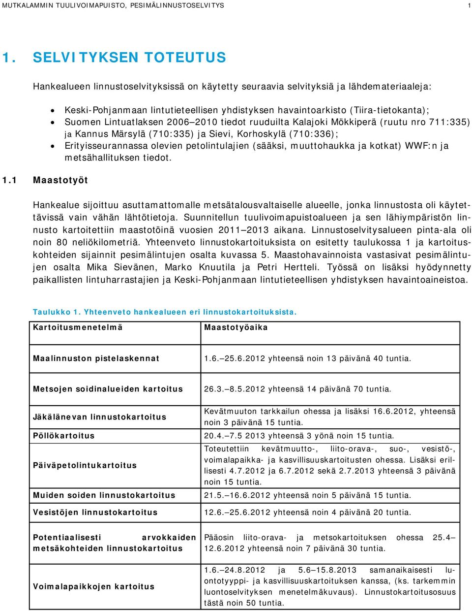 Märsylä (710:335) ja Sievi, Korhoskylä (710:336); Erityisseurannassa olevien petolintulajien (sääksi, muuttohaukka ja kotkat) WWF:n ja metsähallituksen tiedot.