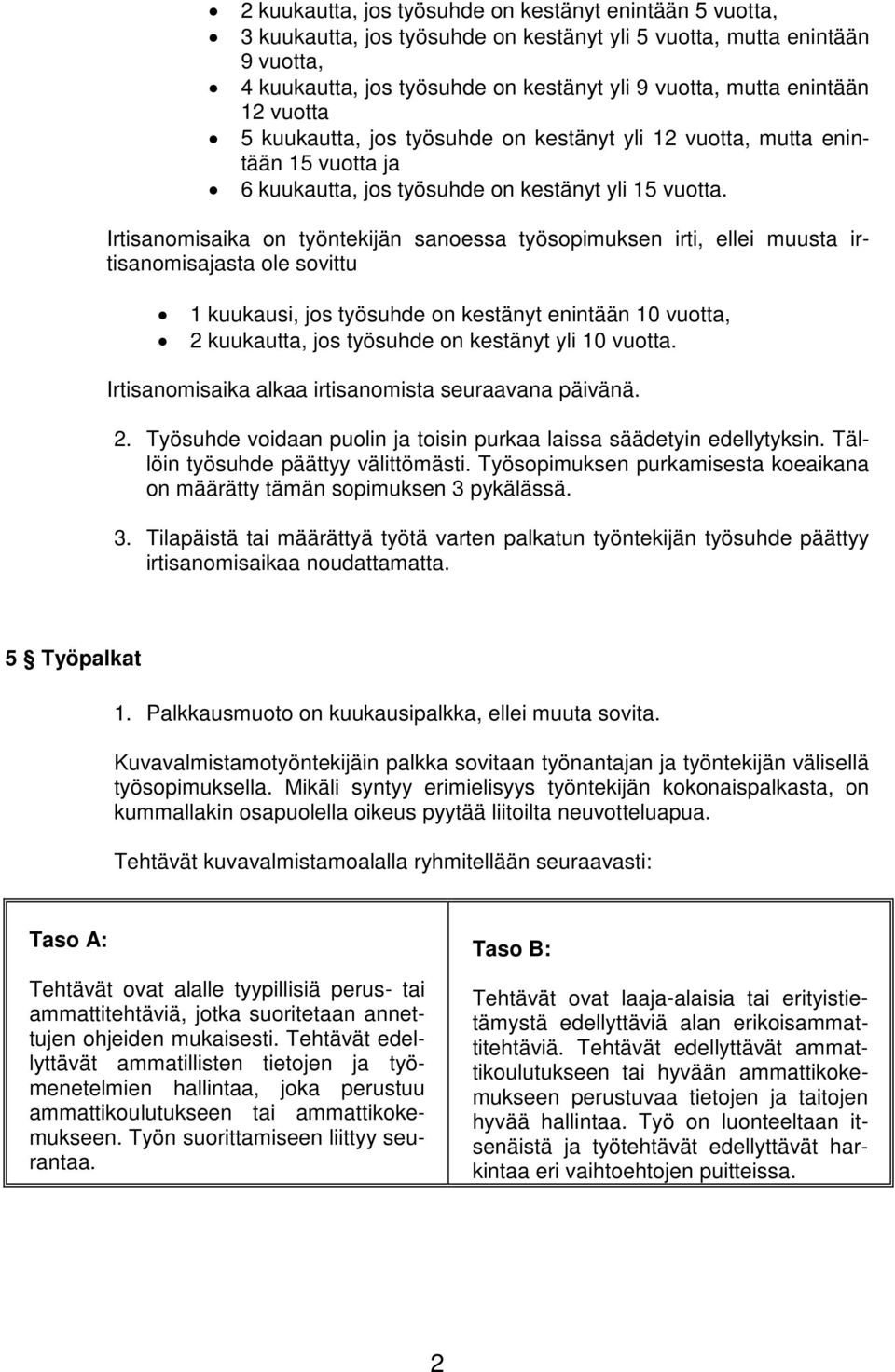 Irtisanomisaika on työntekijän sanoessa työsopimuksen irti, ellei muusta irtisanomisajasta ole sovittu 1 kuukausi, jos työsuhde on kestänyt enintään 10 vuotta, 2 kuukautta, jos työsuhde on kestänyt