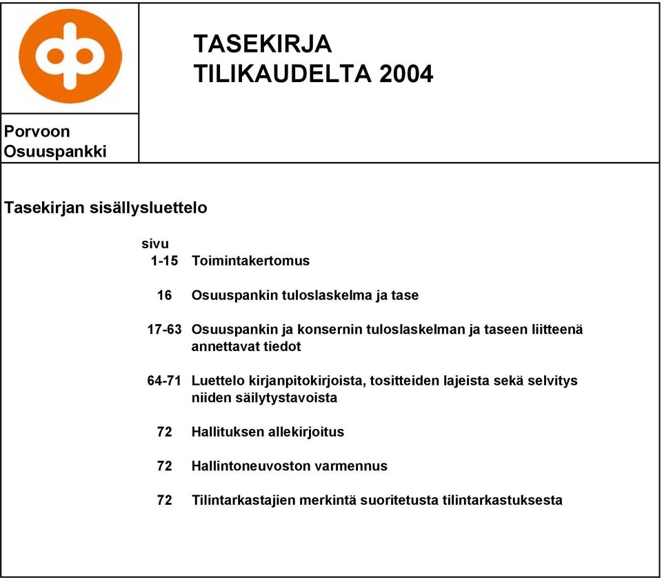 tiedot 64-71 Luettelo kirjanpitokirjoista, tositteiden lajeista sekä selvitys niiden säilytystavoista 72