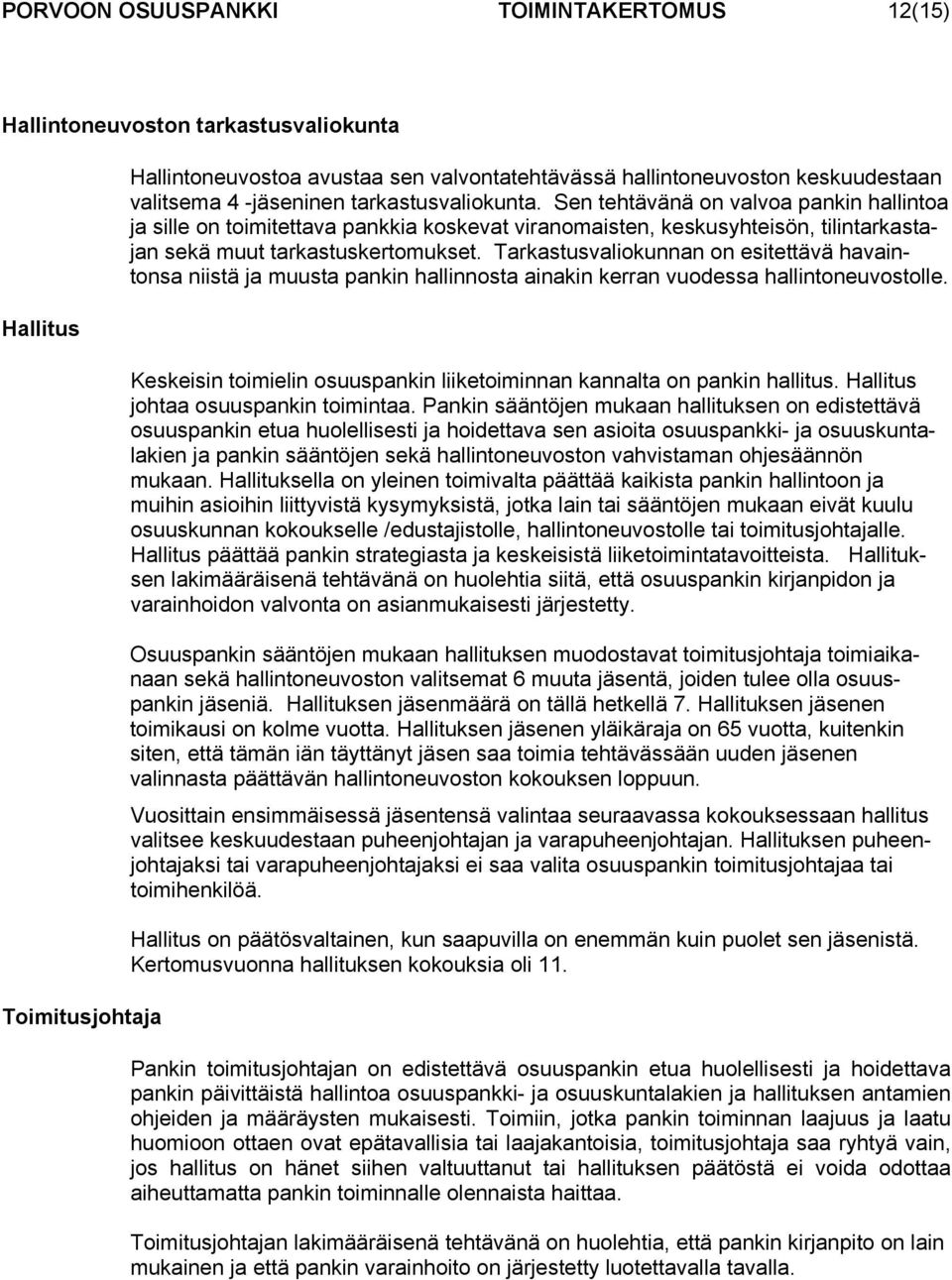 Tarkastusvaliokunnan on esitettävä havaintonsa niistä ja muusta pankin hallinnosta ainakin kerran vuodessa hallintoneuvostolle.