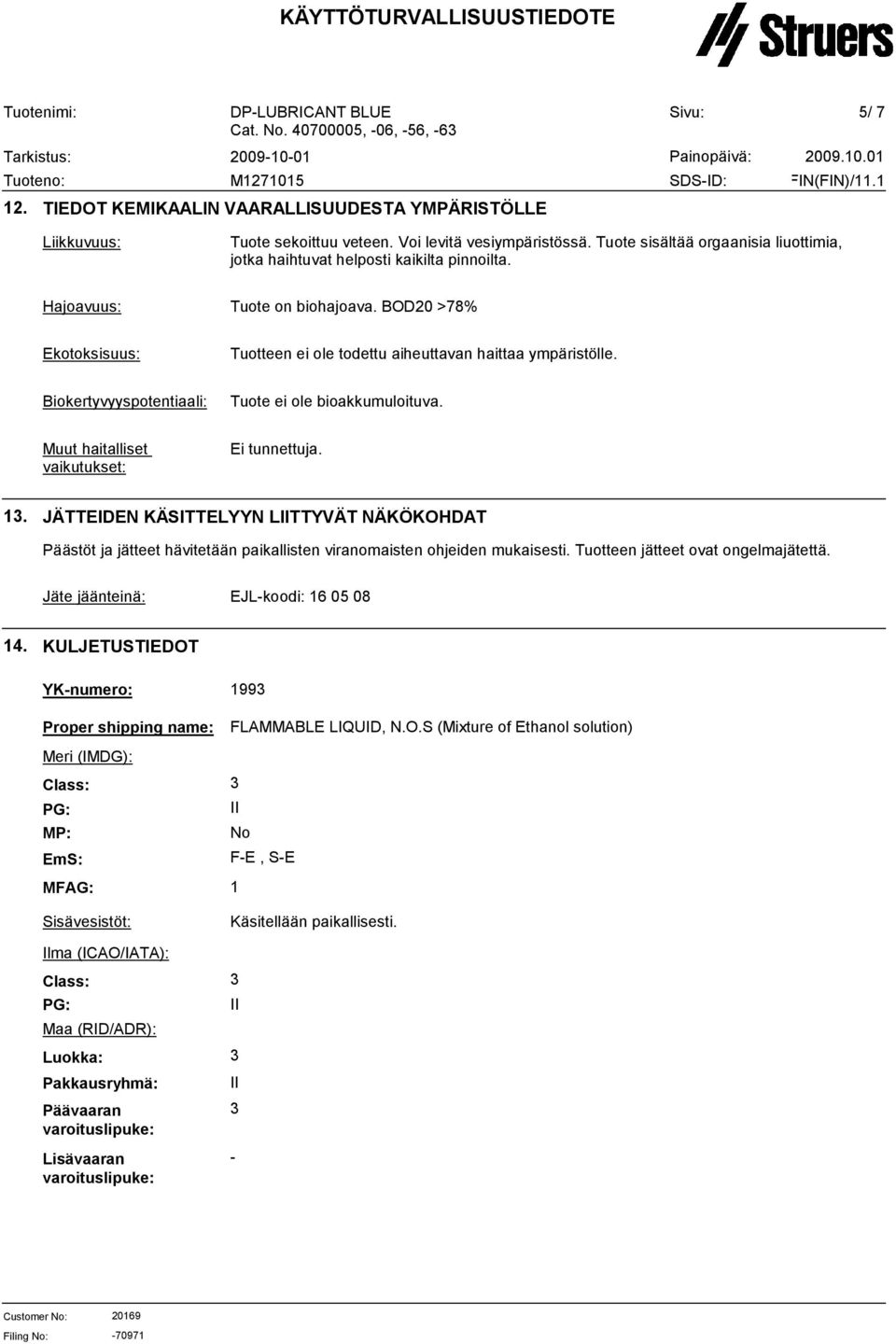 Biokertyvyyspotentiaali: Tuote ei ole bioakkumuloituva. Muut haitalliset vaikutukset: Ei tunnettuja. 1.