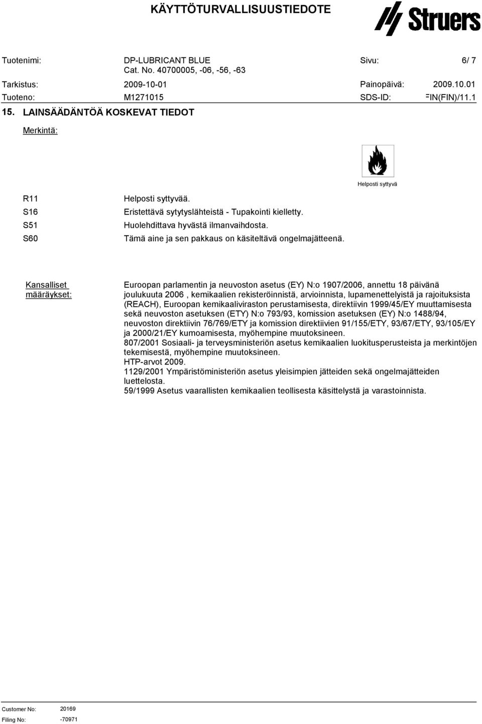 Kansalliset määräykset: Euroopan parlamentin ja neuvoston asetus (EY) N:o 1907/2006, annettu 18 päivänä joulukuuta 2006, kemikaalien rekisteröinnistä, arvioinnista, lupamenettelyistä ja rajoituksista