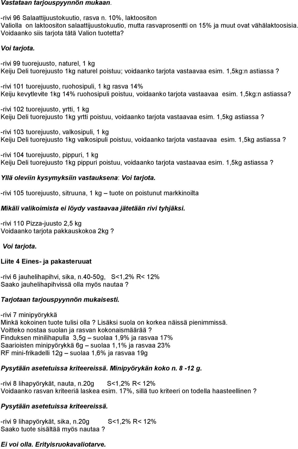 -rivi 101 tuorejuusto, ruohosipuli, 1 kg rasva 14% Keiju kevytlevite 1kg 14% ruohosipuli poistuu, voidaanko tarjota vastaavaa esim. 1,5kg:n astiassa?