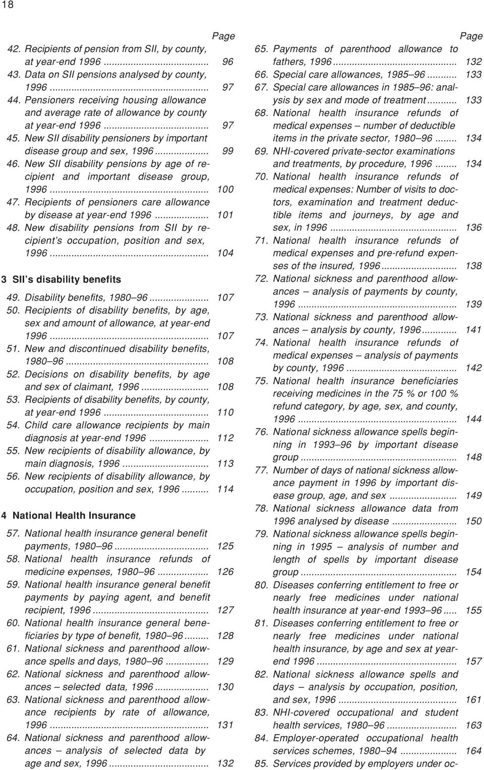 New SII disability pensions by age of recipient and important disease group, 1996... 100 47. Recipients of pensioners care allowance by disease at year-end 1996... 101 48.