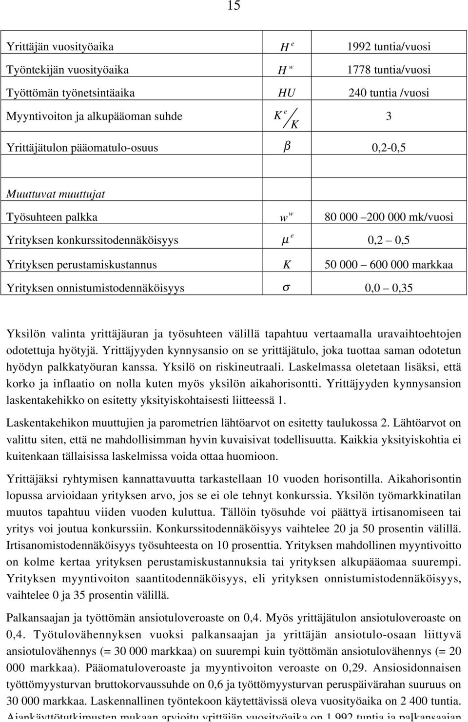 onnistumistodnnäköisyys σ 0,0 0,35 Yksilön valinta yrittäjäuran ja työsuhtn välillä tapahtuu vrtaamalla uravaihtohtojn odotttuja hyötyjä.