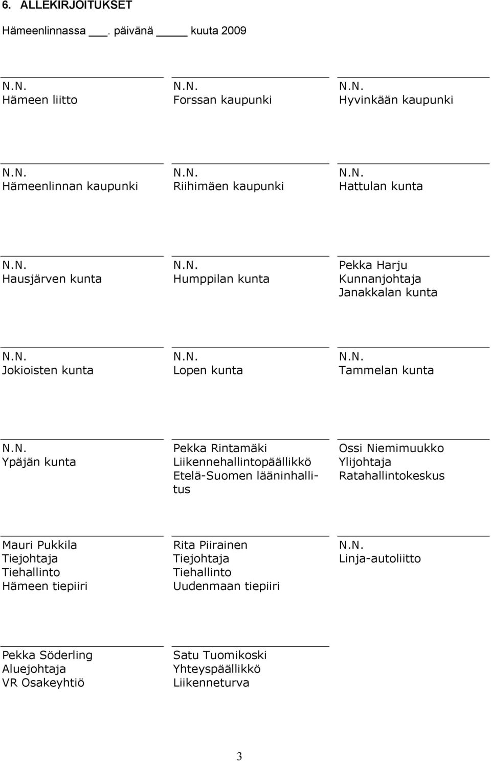 Humppilan kunta Pekka Harju Kunnanjohtaja Janakkalan kunta Jokioisten kunta Lopen kunta Tammelan kunta Ypäjän kunta Pekka Rintamäki