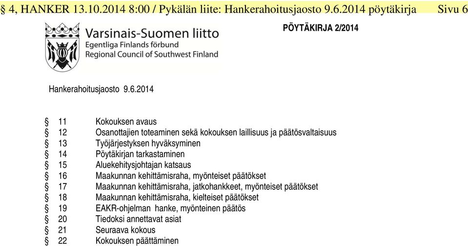 Hankerahoitusjaosto 9.6.