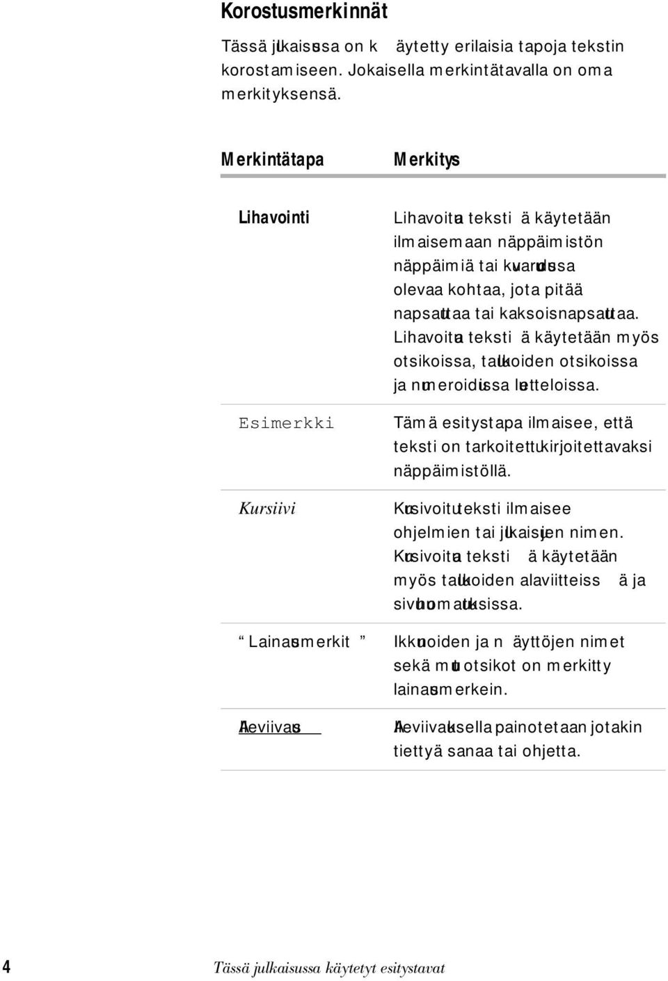 tai kaksoisnapsauttaa. Lihavoitua teksti ä käytetään myös otsikoissa, taulukoiden otsikoissa ja numeroiduissa luetteloissa.