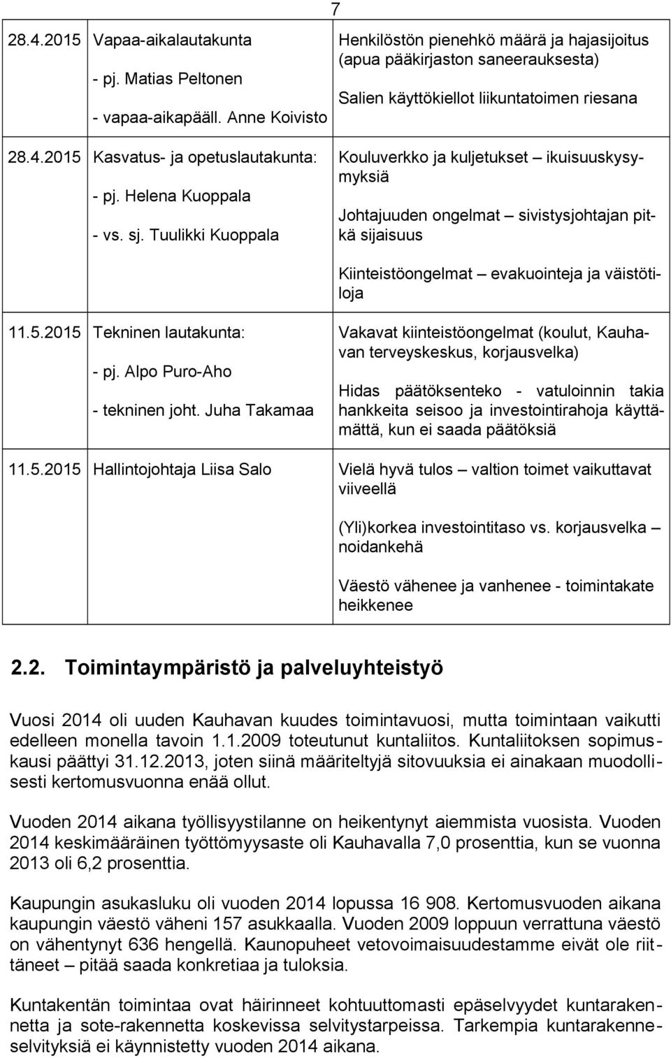 Tuulikki Kuoppala Johtajuuden ongelmat sivistysjohtajan pitkä sijaisuus Kiinteistöongelmat evakuointeja ja väistötiloja 11.5.