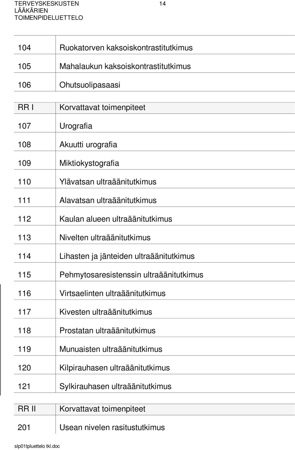 ultraäänitutkimus 114 Lihasten ja jänteiden ultraäänitutkimus 115 Pehmytosaresistenssin ultraäänitutkimus 116 Virtsaelinten ultraäänitutkimus 117 Kivesten