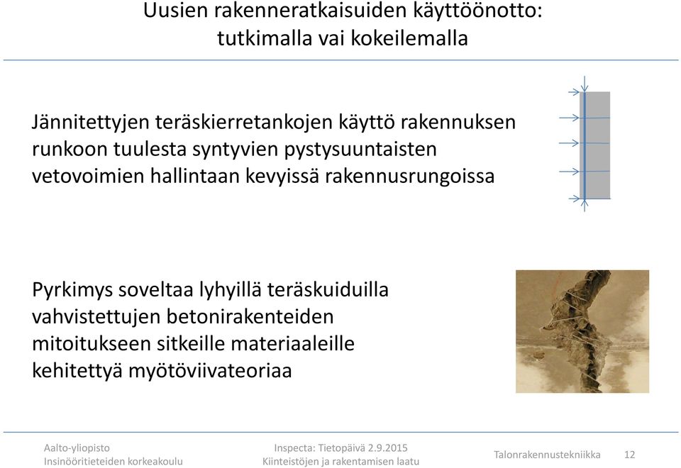 hallintaan kevyissä rakennusrungoissa Pyrkimys soveltaa lyhyillä teräskuiduilla vahvistettujen