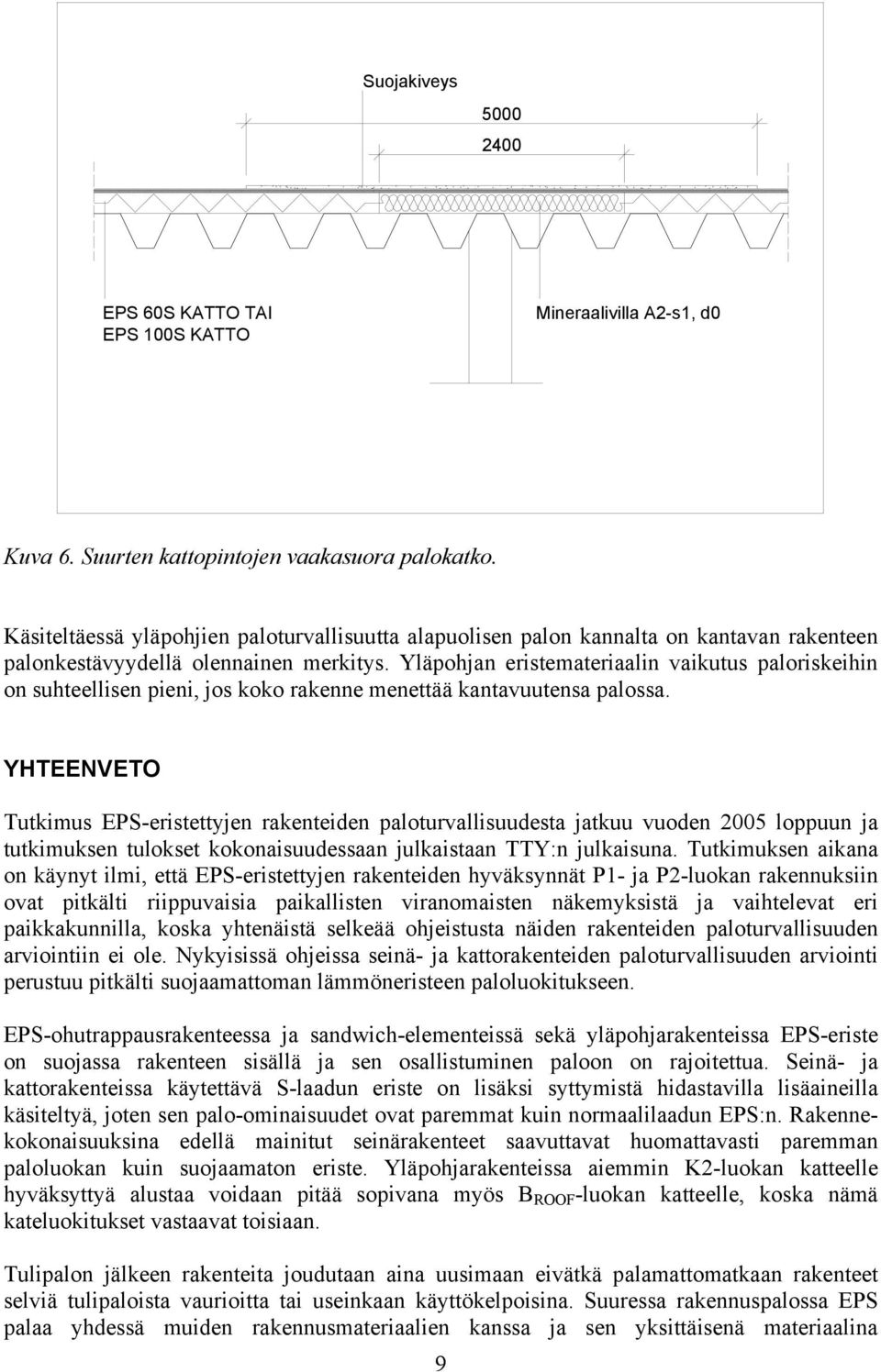 Yläpohjan eristemateriaalin vaikutus paloriskeihin on suhteellisen pieni, jos koko rakenne menettää kantavuutensa palossa.