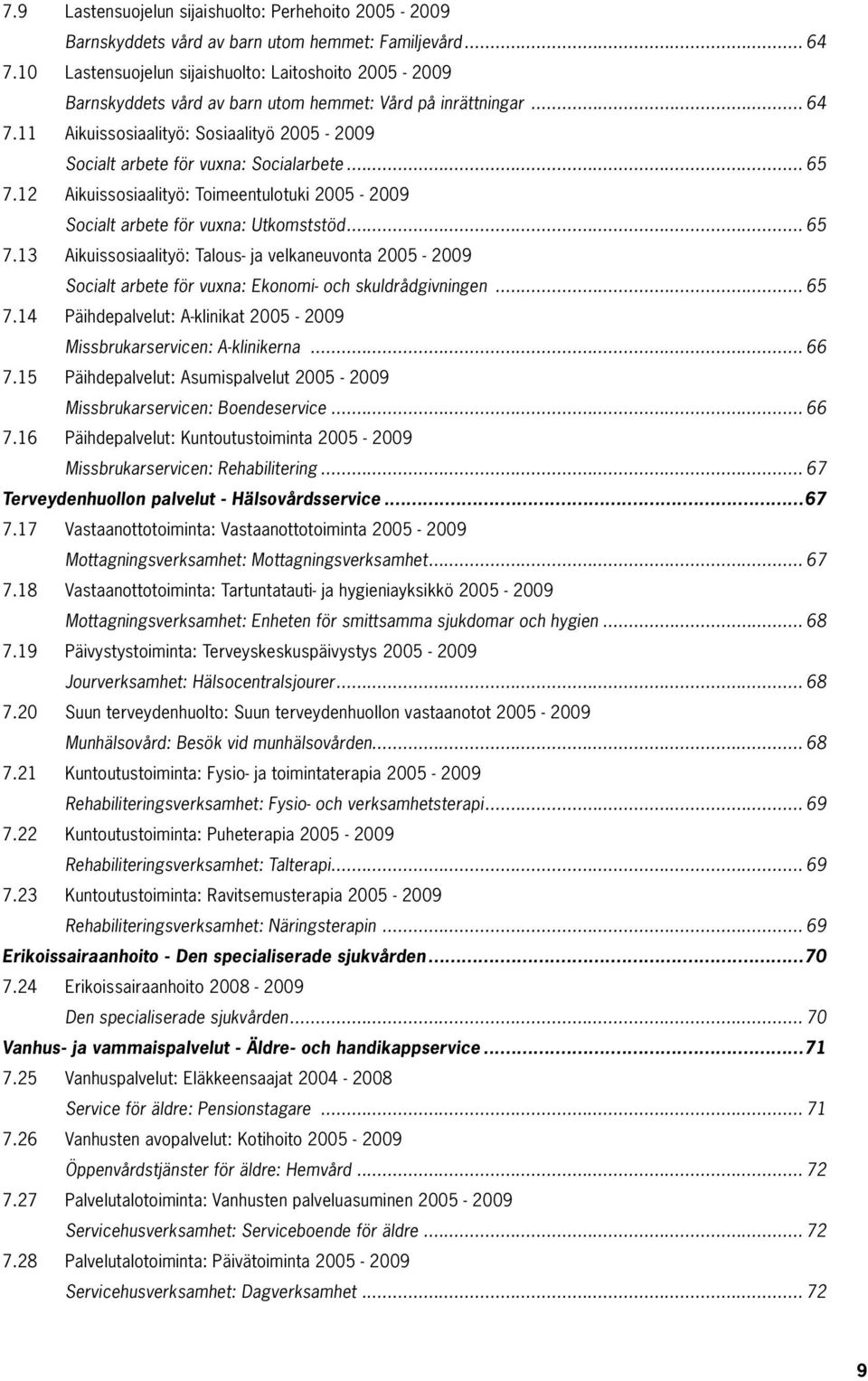 11 Aikuissosiaalityö: Sosiaalityö 2005-2009 Socialt arbete för vuxna: Socialarbete... 65 7.