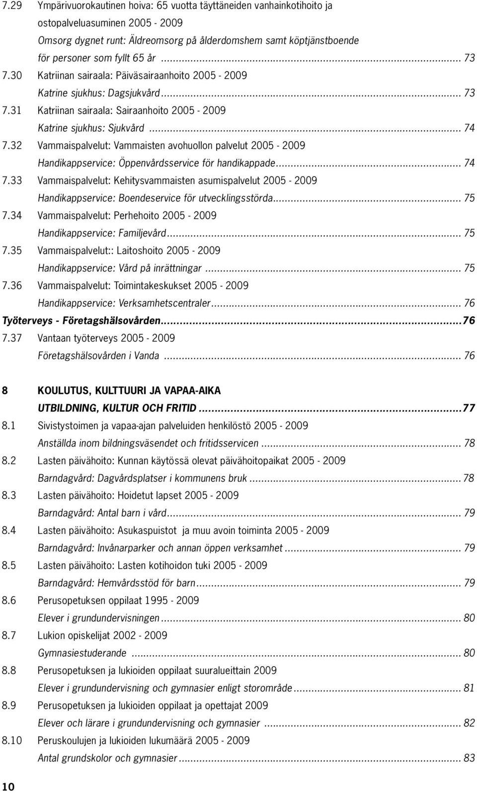 32 Vammaispalvelut: Vammaisten avohuollon palvelut 2005-2009 Handikappservice: Öppenvårdsservice för handikappade... 74 7.