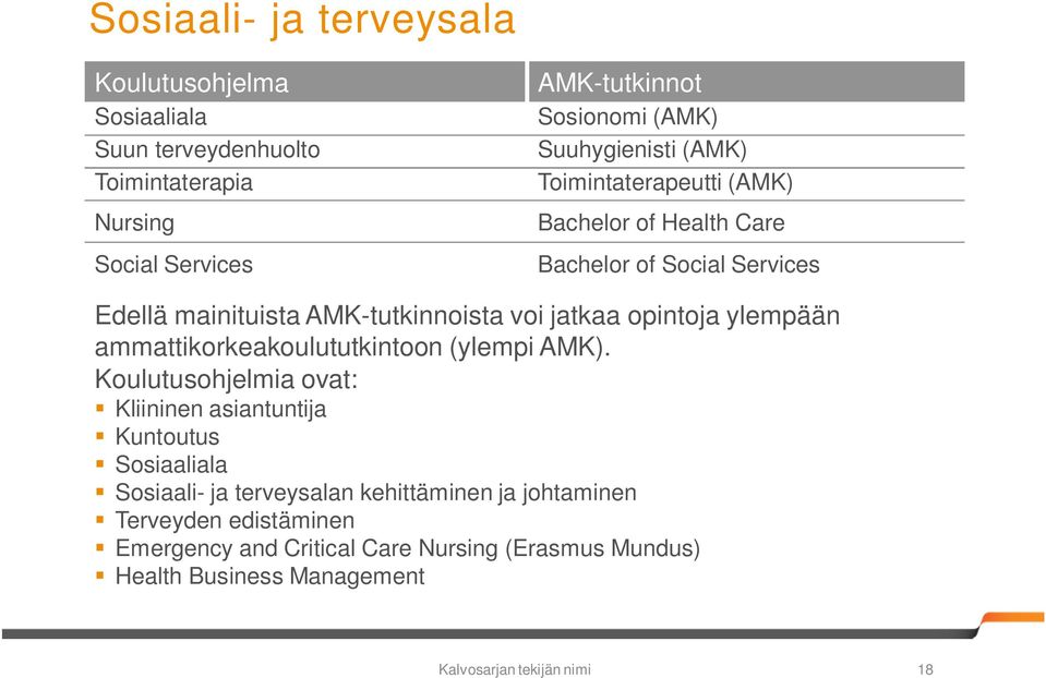 opintoja ylempään ammattikorkeakoulututkintoon (ylempi AMK).