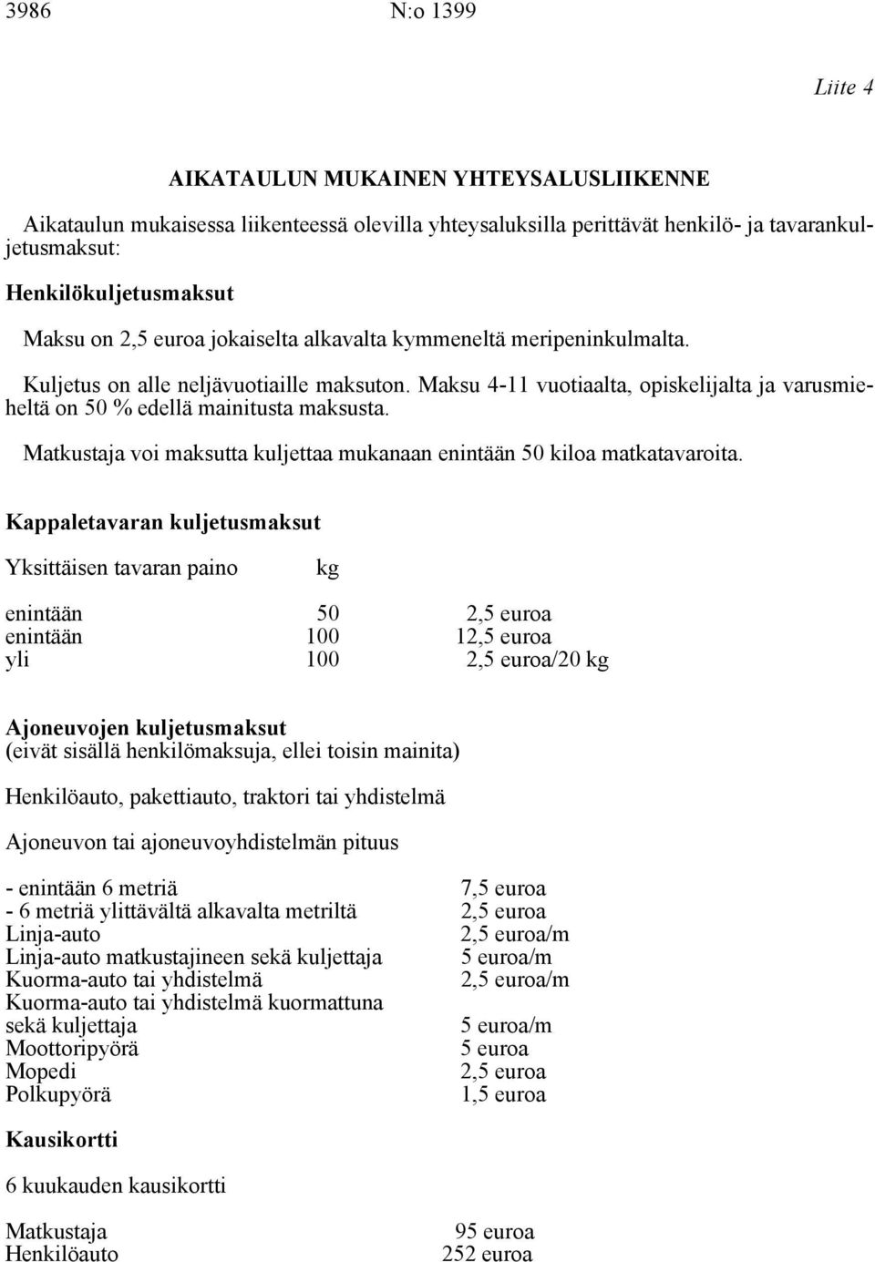 Matkustaja voi maksutta kuljettaa mukanaan enintään 50 kiloa matkatavaroita.