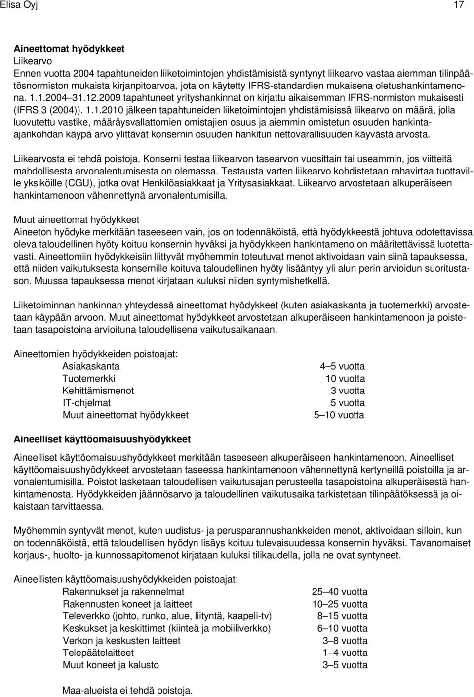 1.2004 31.12.2009 tapahtuneet yrityshankinnat on kirjattu aikaisemman IFRS-normiston mukaisesti (IFRS 3 (2004)). 1.1.2010 jälkeen tapahtuneiden liiketoimintojen yhdistämisissä liikearvo on määrä,