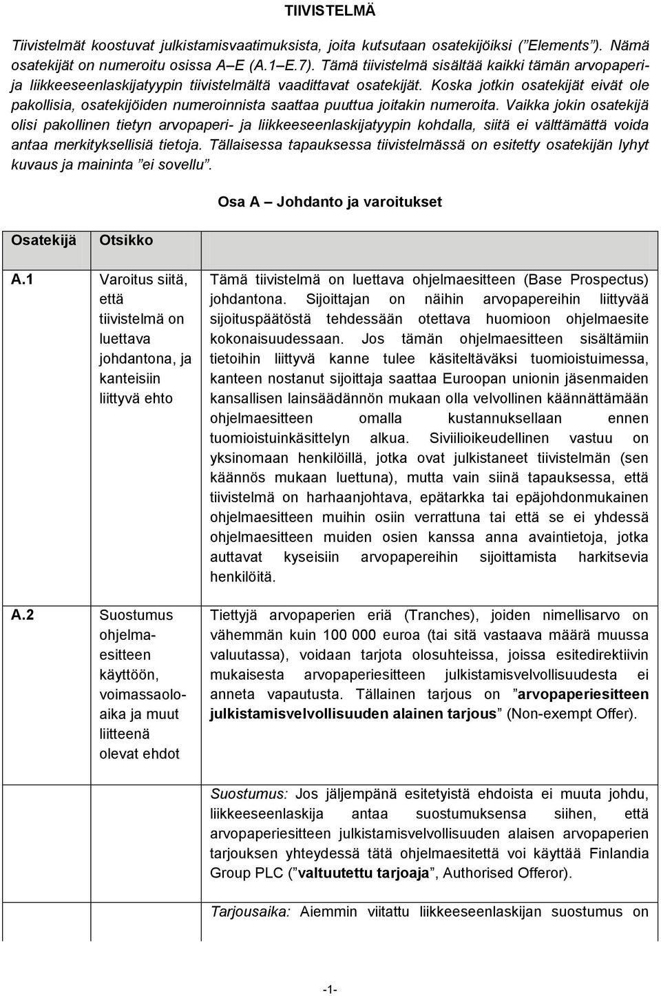 Koska jotkin osatekijät eivät ole pakollisia, osatekijöiden numeroinnista saattaa puuttua joitakin numeroita.