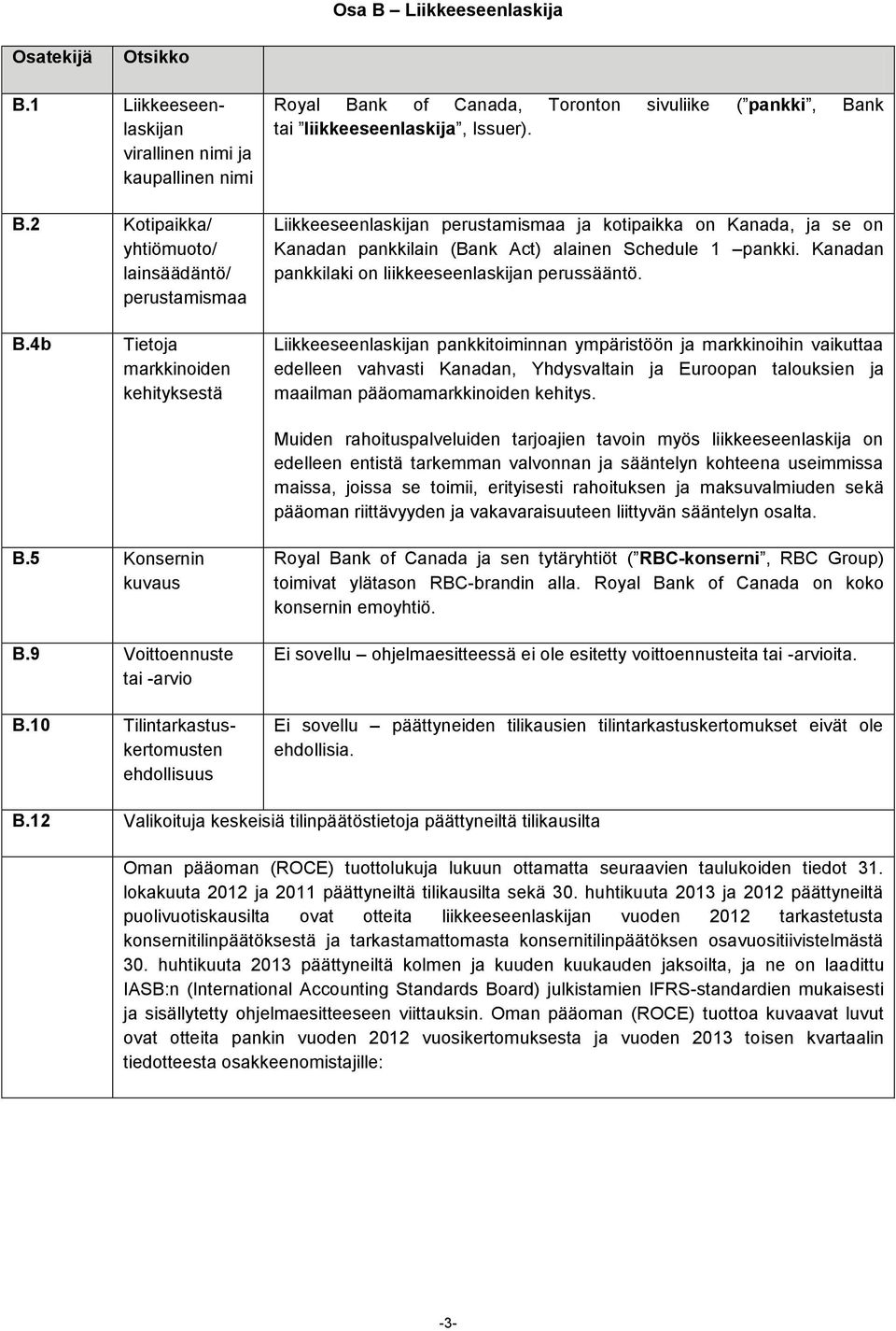 Liikkeeseenlaskijan perustamismaa ja kotipaikka on Kanada, ja se on Kanadan pankkilain (Bank Act) alainen Schedule 1 pankki. Kanadan pankkilaki on liikkeeseenlaskijan perussääntö. B.