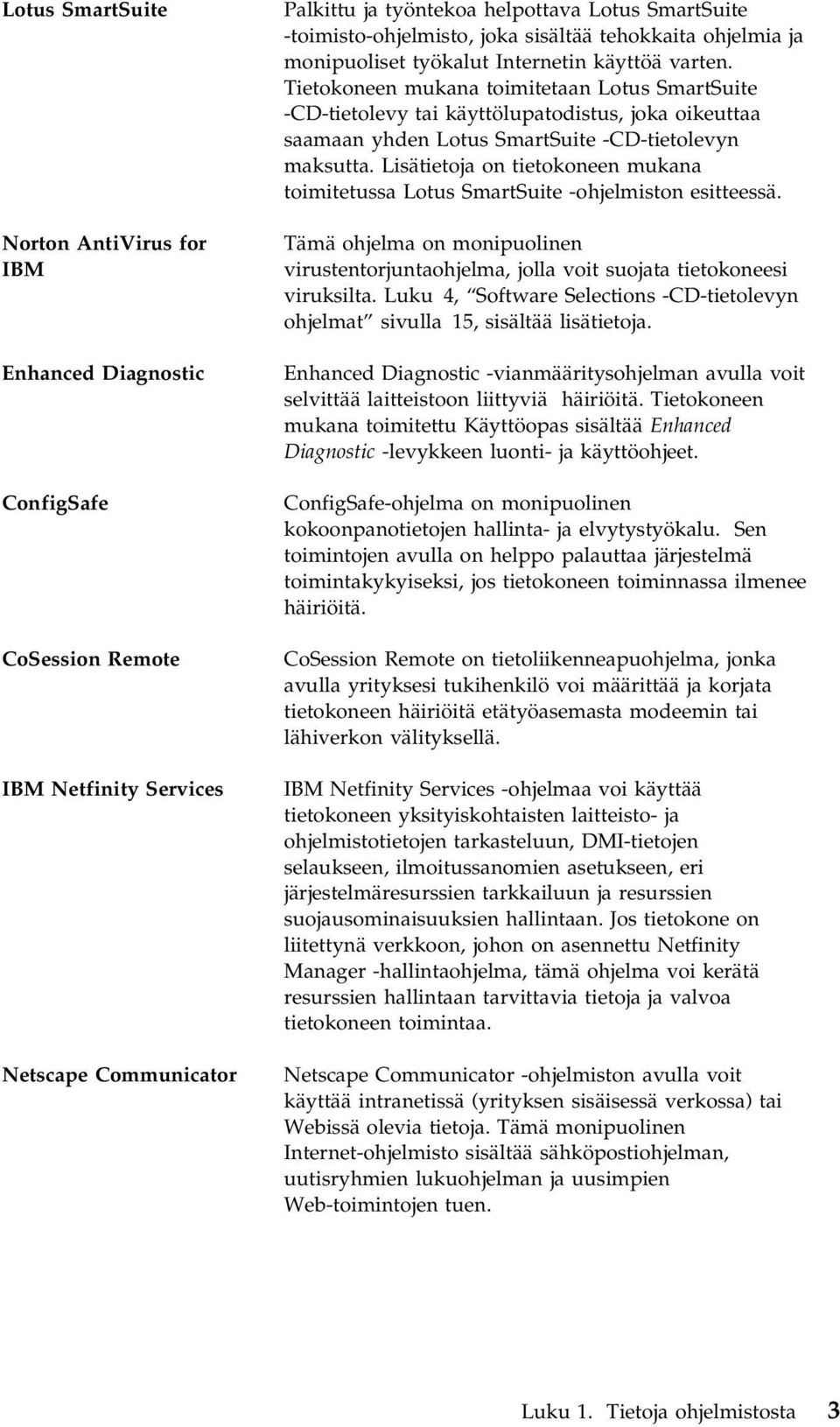 Tietokoneen mukana toimitetaan Lotus SmartSuite -CD-tietolevy tai käyttölupatodistus, joka oikeuttaa saamaan yhden Lotus SmartSuite -CD-tietolevyn maksutta.