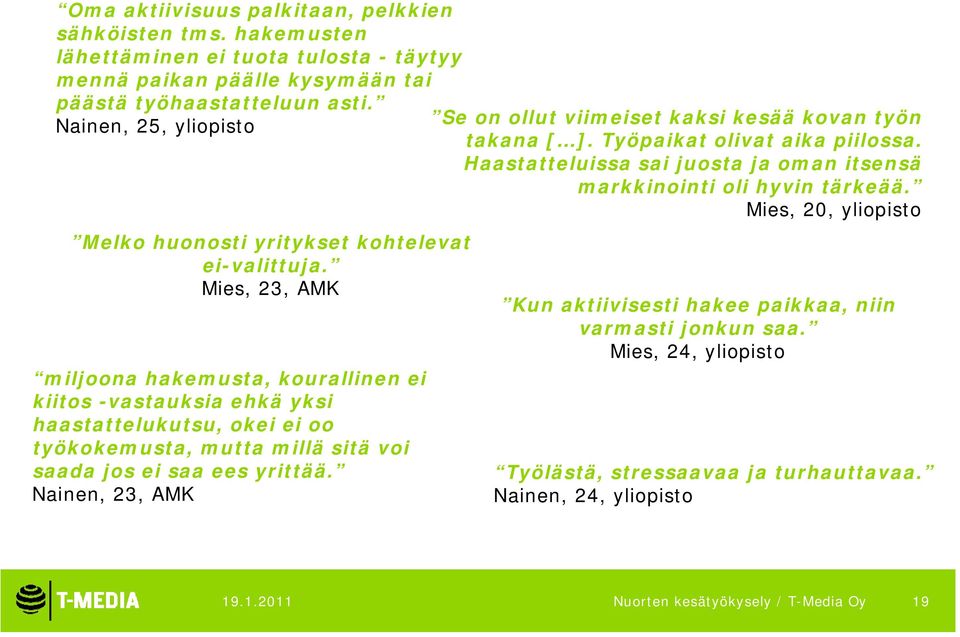 Mies, 23, AMK miljoona hakemusta, kourallinen ei kiitos -vastauksia ehkä yksi haastattelukutsu, okei ei oo työkokemusta, mutta millä sitä voi saada jos ei saa ees yrittää.