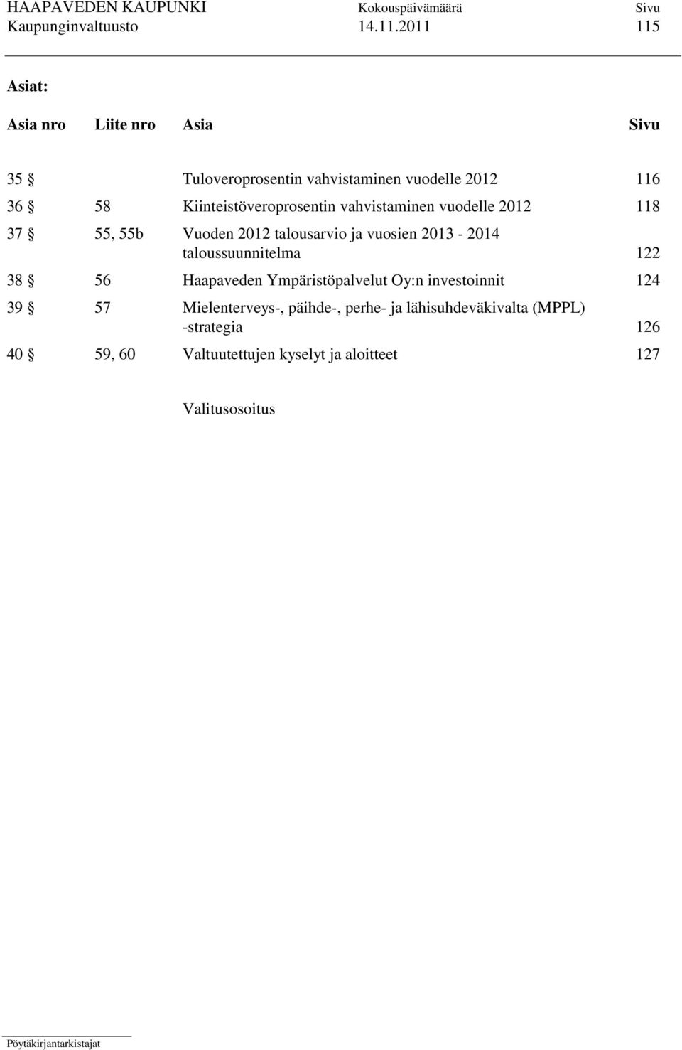 Kiinteistöveroprosentin vahvistaminen vuodelle 2012 118 37 55, 55b Vuoden 2012 talousarvio ja vuosien 2013-2014