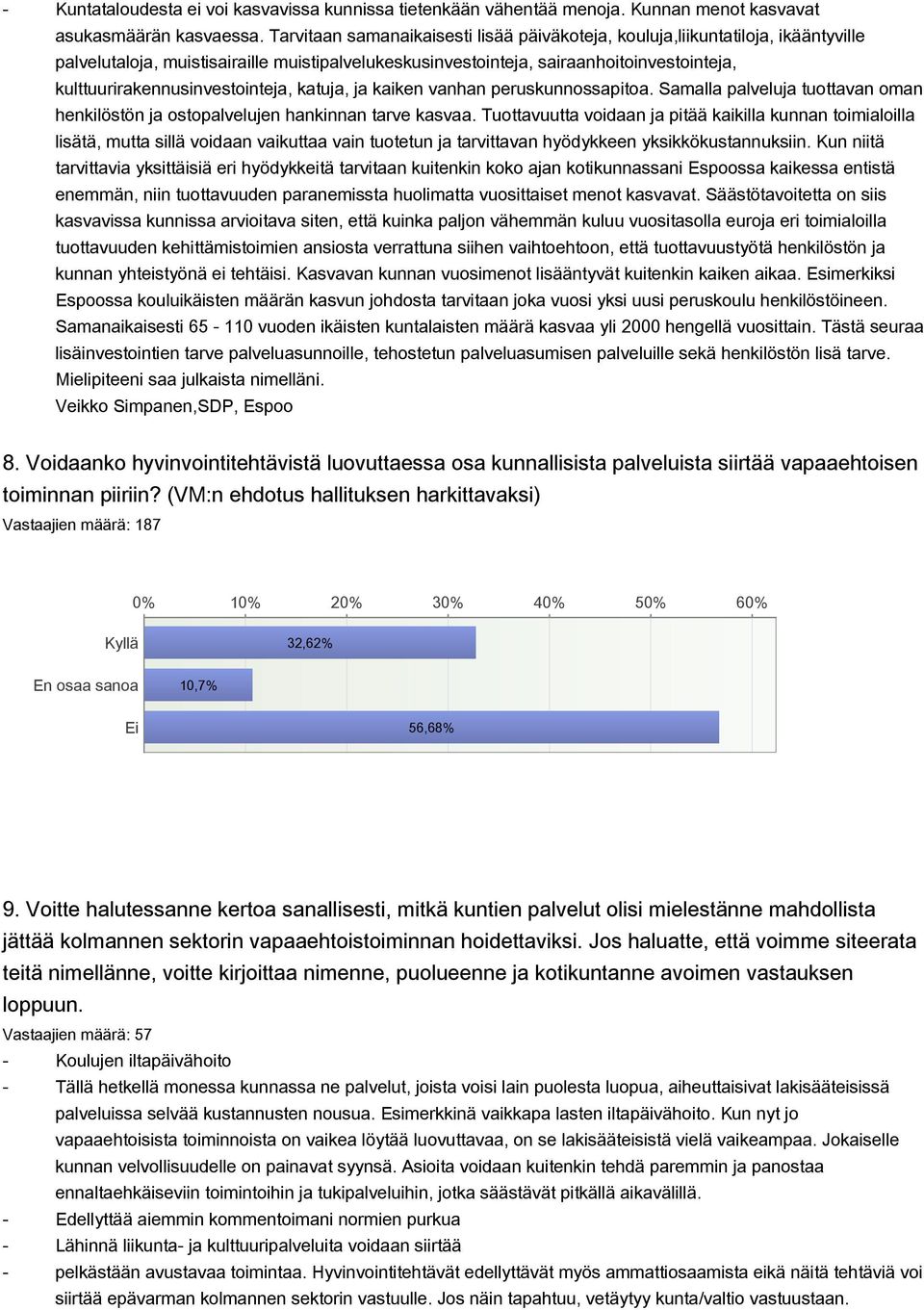 kulttuurirakennusinvestointeja, katuja, ja kaiken vanhan peruskunnossapitoa. Samalla palveluja tuottavan oman henkilöstön ja ostopalvelujen hankinnan tarve kasvaa.