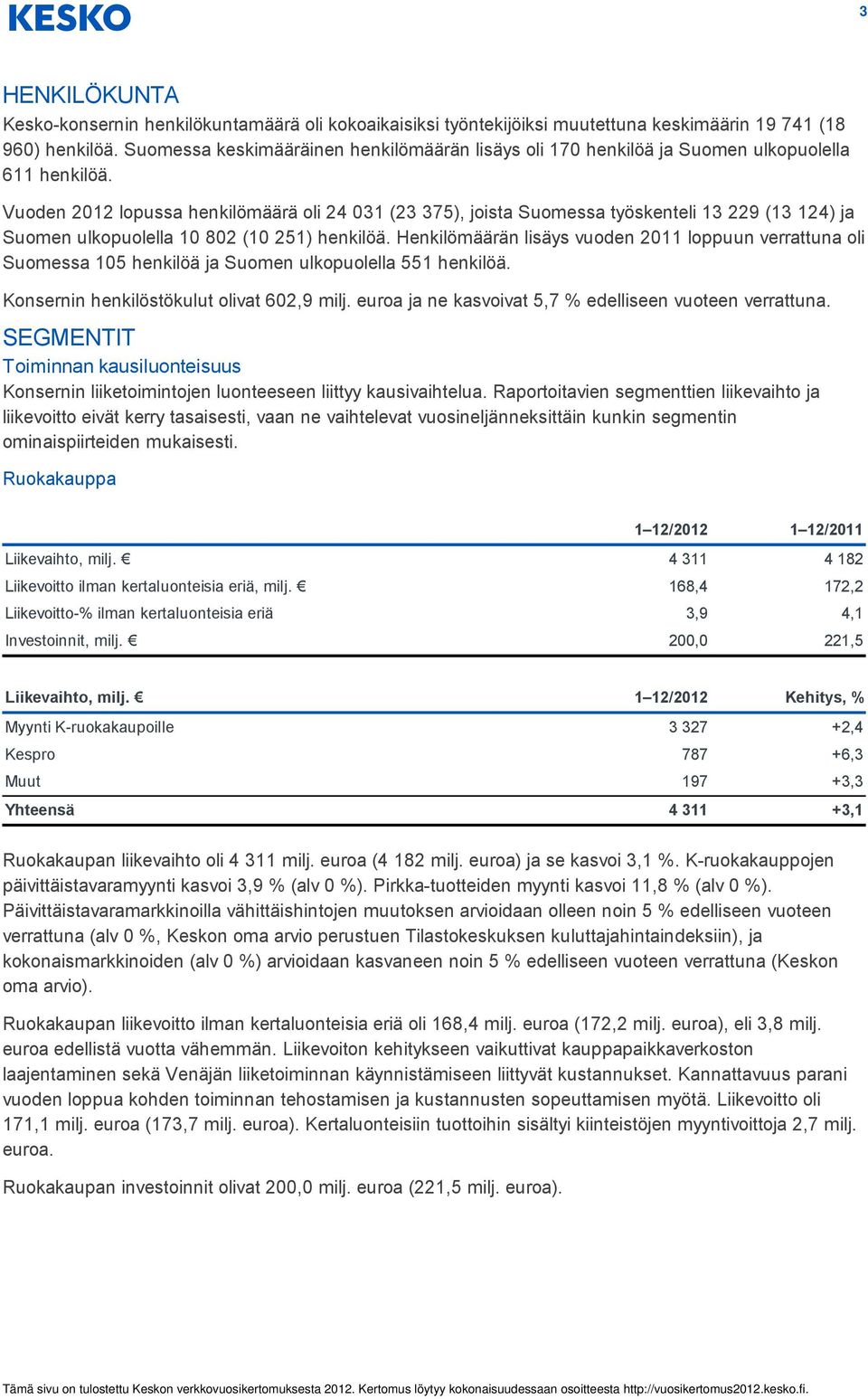 Vuoden 2012 lopussa henkilömäärä oli 24 031 (23 375), joista Suomessa työskenteli 13 229 (13 124) ja Suomen ulkopuolella 10 802 (10 251) henkilöä.