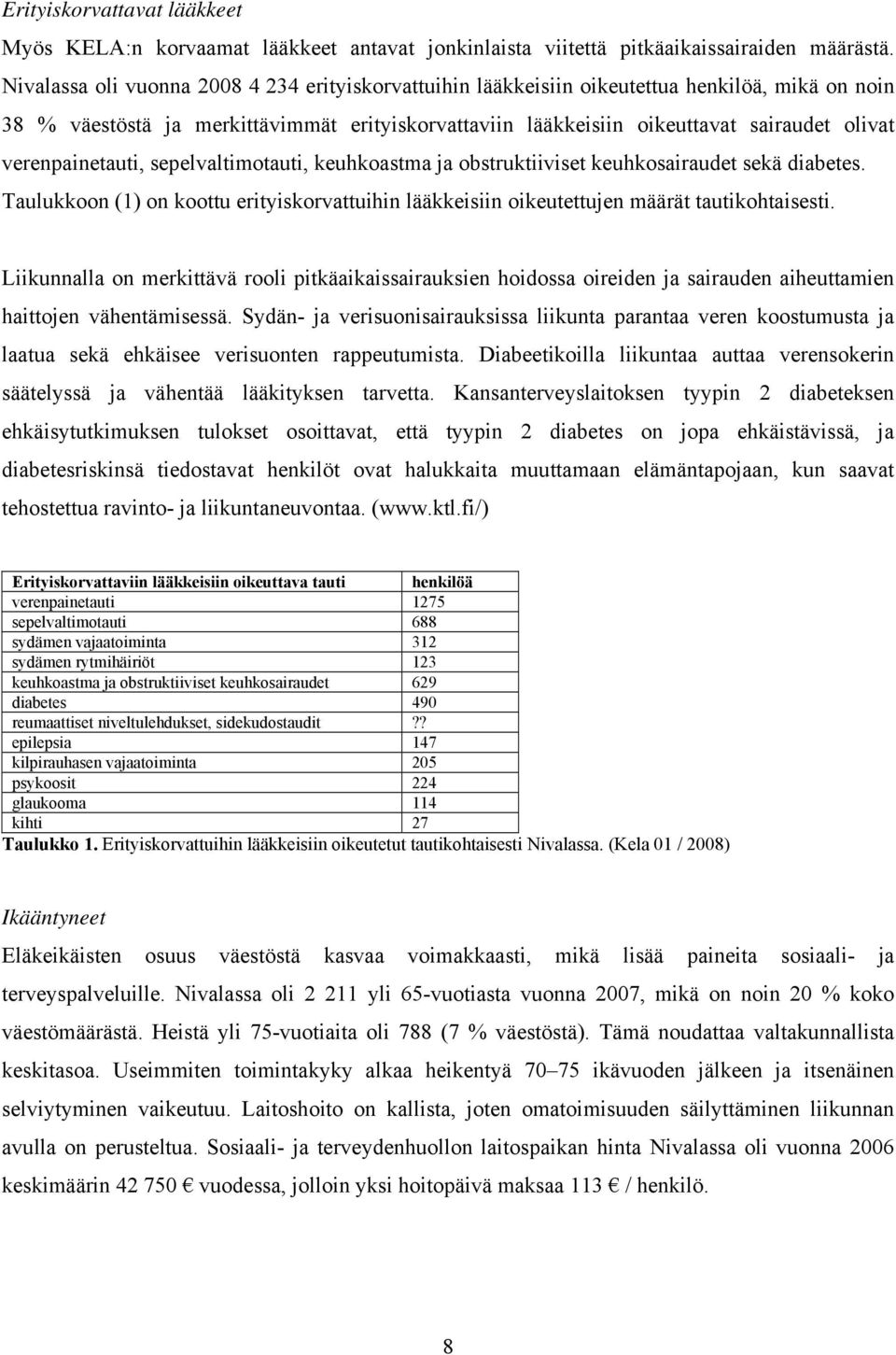 verenpainetauti, sepelvaltimotauti, keuhkoastma ja obstruktiiviset keuhkosairaudet sekä diabetes. Taulukkoon (1) on koottu erityiskorvattuihin lääkkeisiin oikeutettujen määrät tautikohtaisesti.