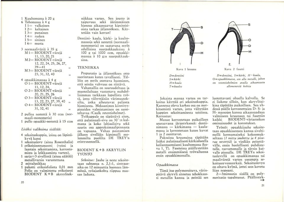 pulloa nestettä ä 0 ccm (normaaii-monomeria) 1 pullo opaakki-nestettä ä 15 ccm Lisäksi valikoima sisältää: 4 sekoituskuppia, joissa on läpinäkyvä kansi 1 sekoitusievy (aitoa Rosenthaiia) 1