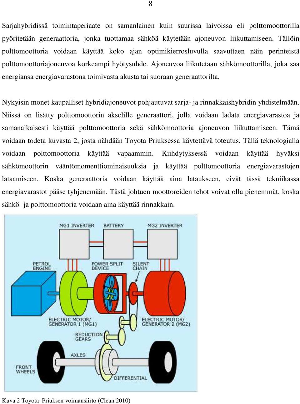 Ajoneuvoa liikutetaan sähkömoottorilla, joka saa energiansa energiavarastona toimivasta akusta tai suoraan generaattorilta.