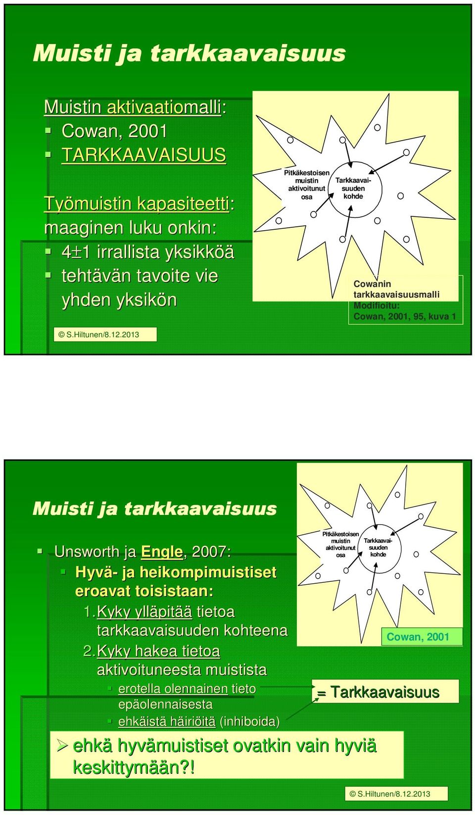 2007: Hyvä- ja heikompimuistiset eroavat toisistaan: 1.Kyky ylläpit pitää tietoa tarkkaavaisuuden kohteena 2.