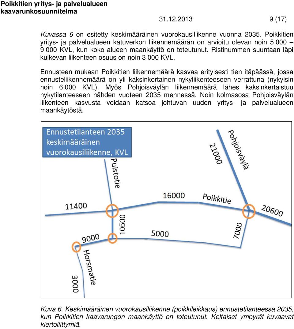 Ristinummen suuntaan läpi kulkevan liikenteen osuus on noin 3 000 KVL.