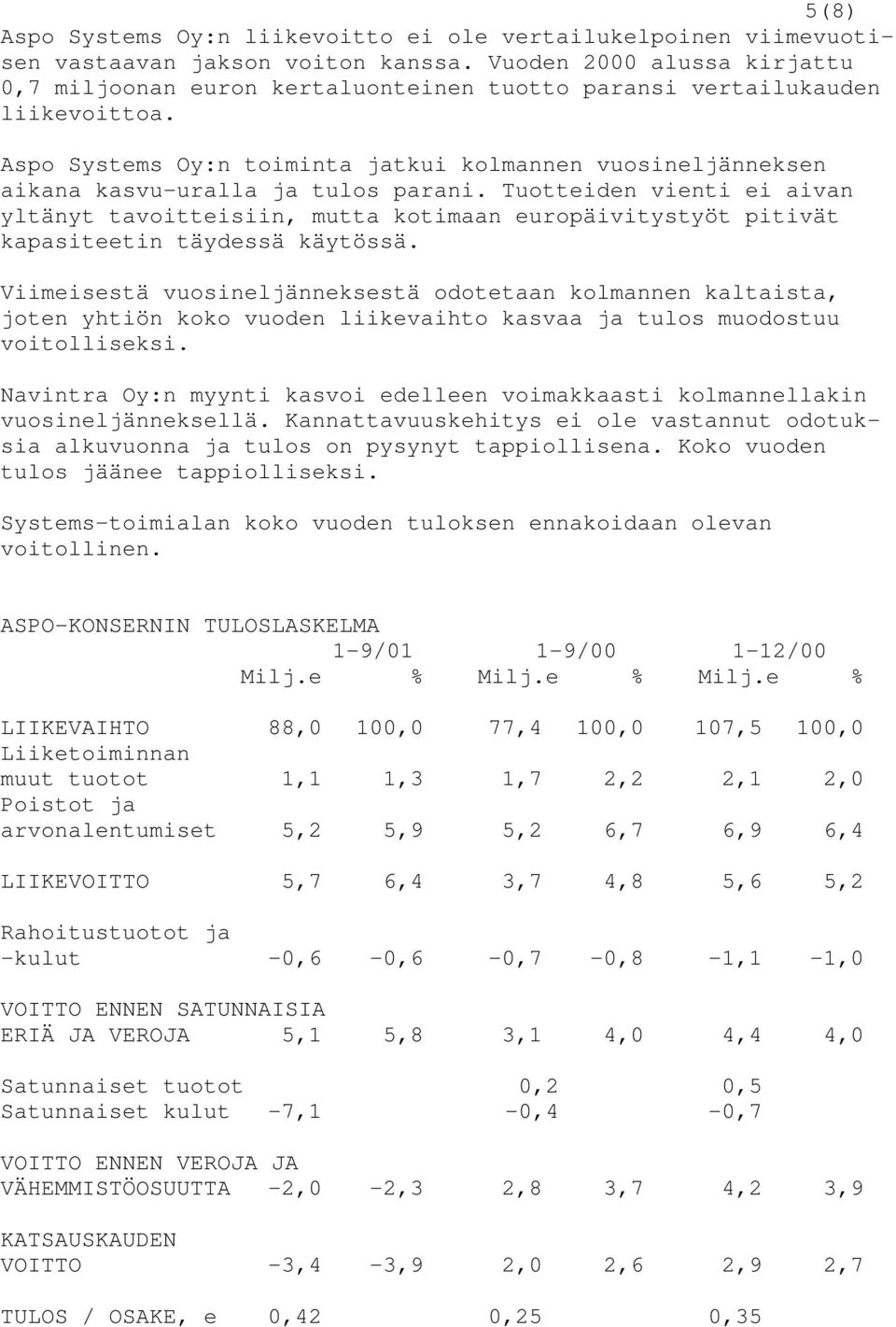 Aspo Systems Oy:n toiminta jatkui kolmannen vuosineljänneksen aikana kasvu-uralla ja tulos parani.