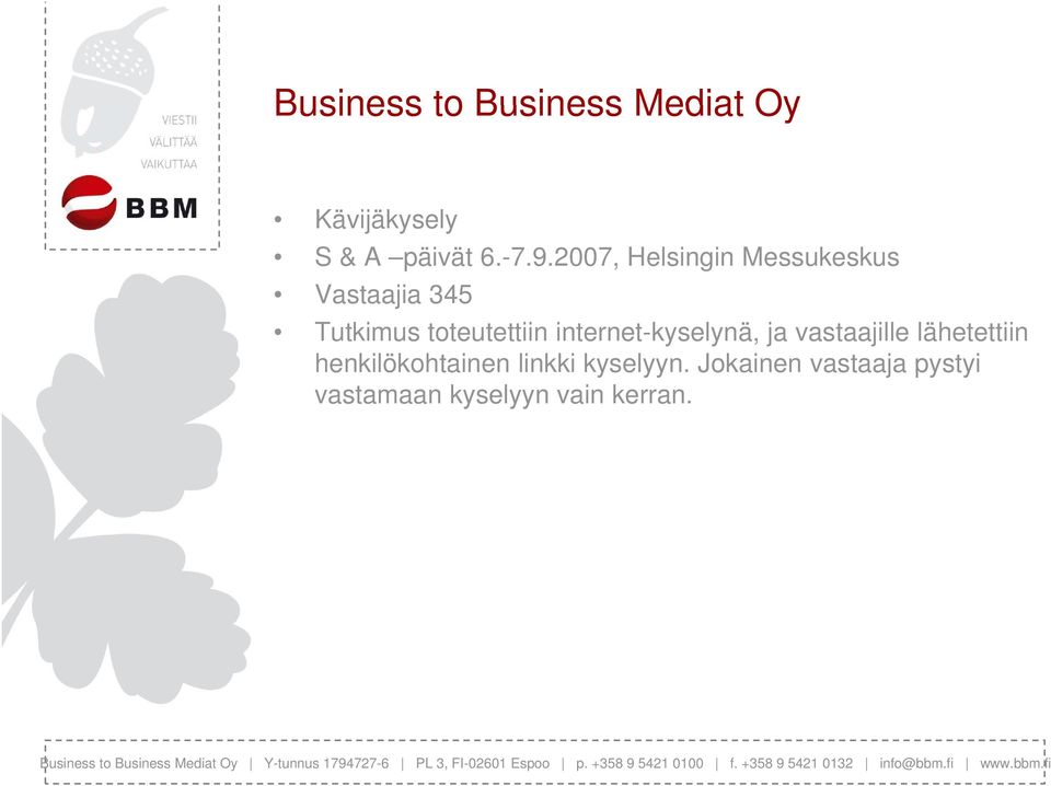 internet-kyselynä, ja vastaajille lähetettiin henkilökohtainen