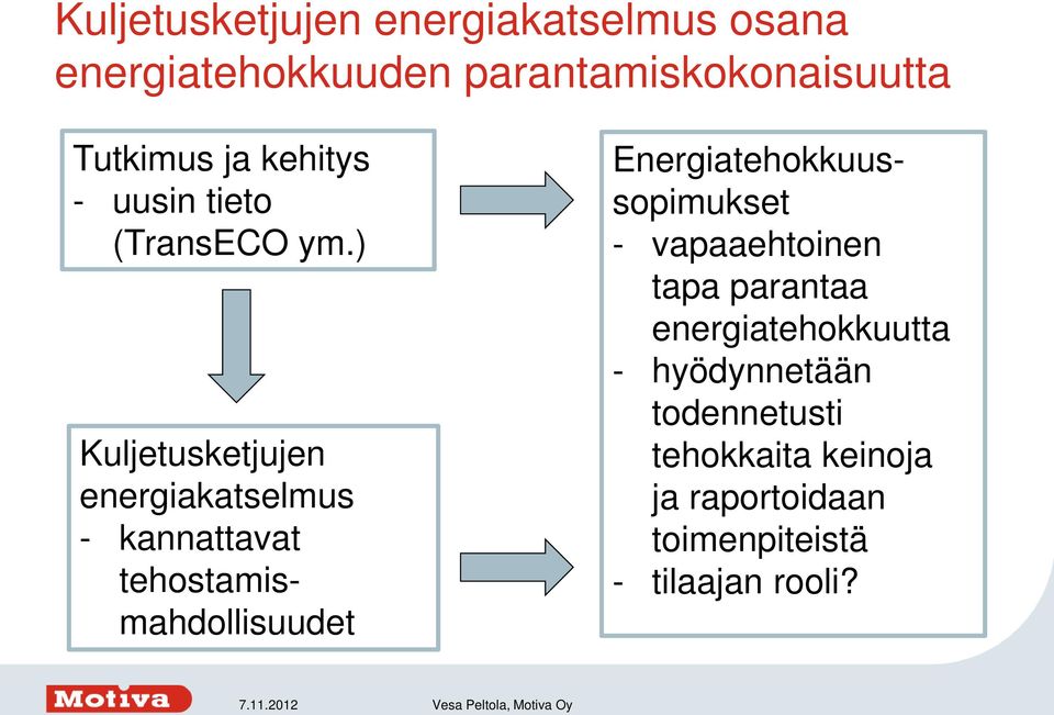 ) Kuljetusketjujen energiakatselmus - kannattavat tehostamismahdollisuudet