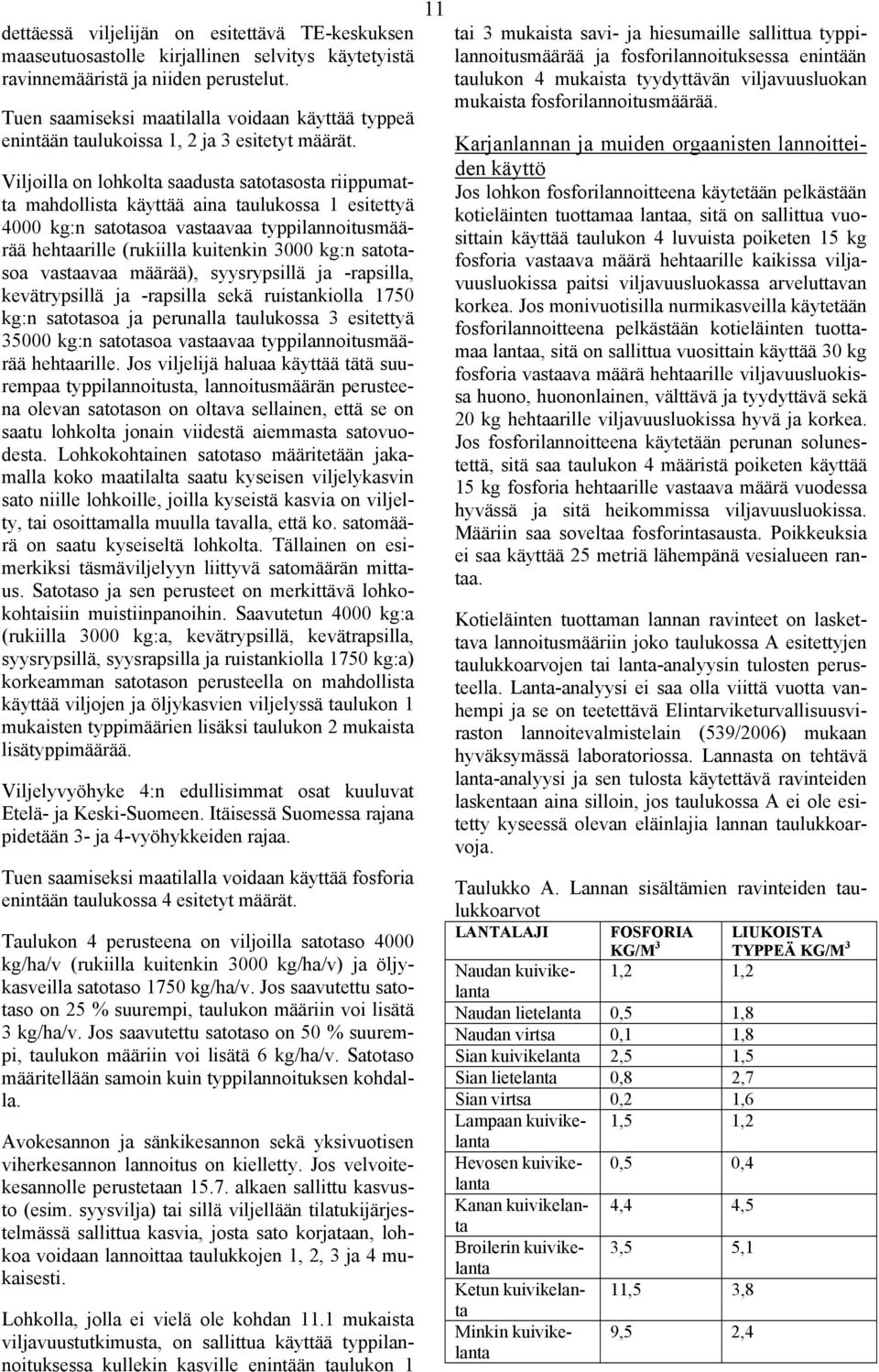 Viljoilla on lohkolta saadusta satotasosta riippumatta mahdollista käyttää aina taulukossa 1 esitettyä 4000 kg:n satotasoa vastaavaa typpilannoitusmäärää hehtaarille (rukiilla kuitenkin 3000 kg:n