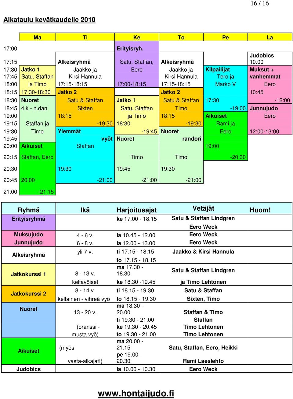 17:30-18:30 Jatko 2 Jatko 2 10:45 18:30 Nuoret Satu & Staffan Jatko 1 Satu & Staffan 17:30-12:00 18:45 4.k - n.