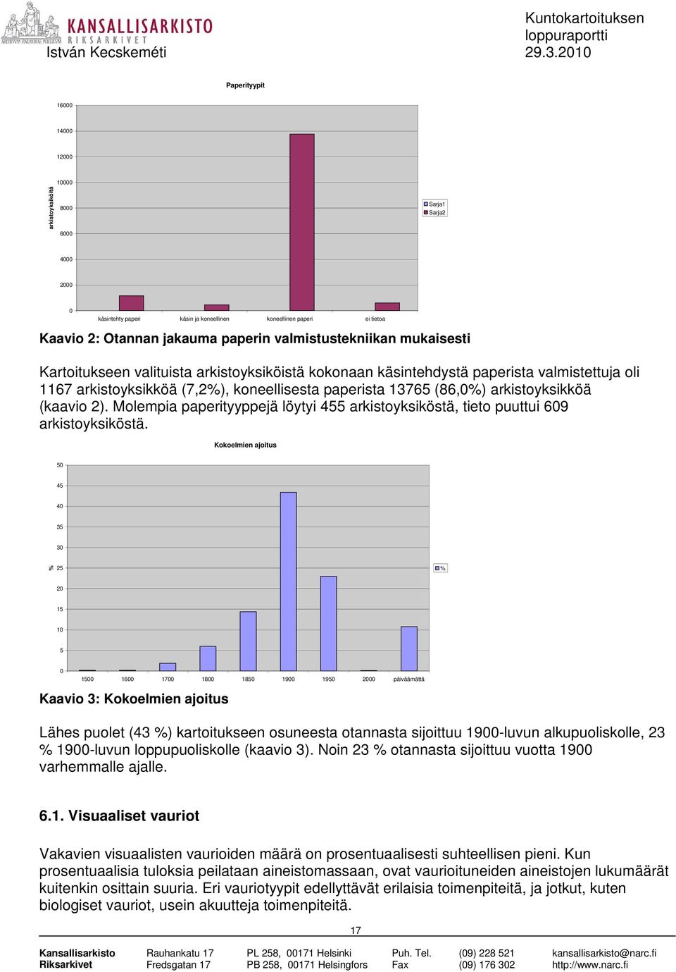 arkistoyksikköä (kaavio 2). Molempia paperityyppejä löytyi 455 arkistoyksiköstä, tieto puuttui 609 arkistoyksiköstä.