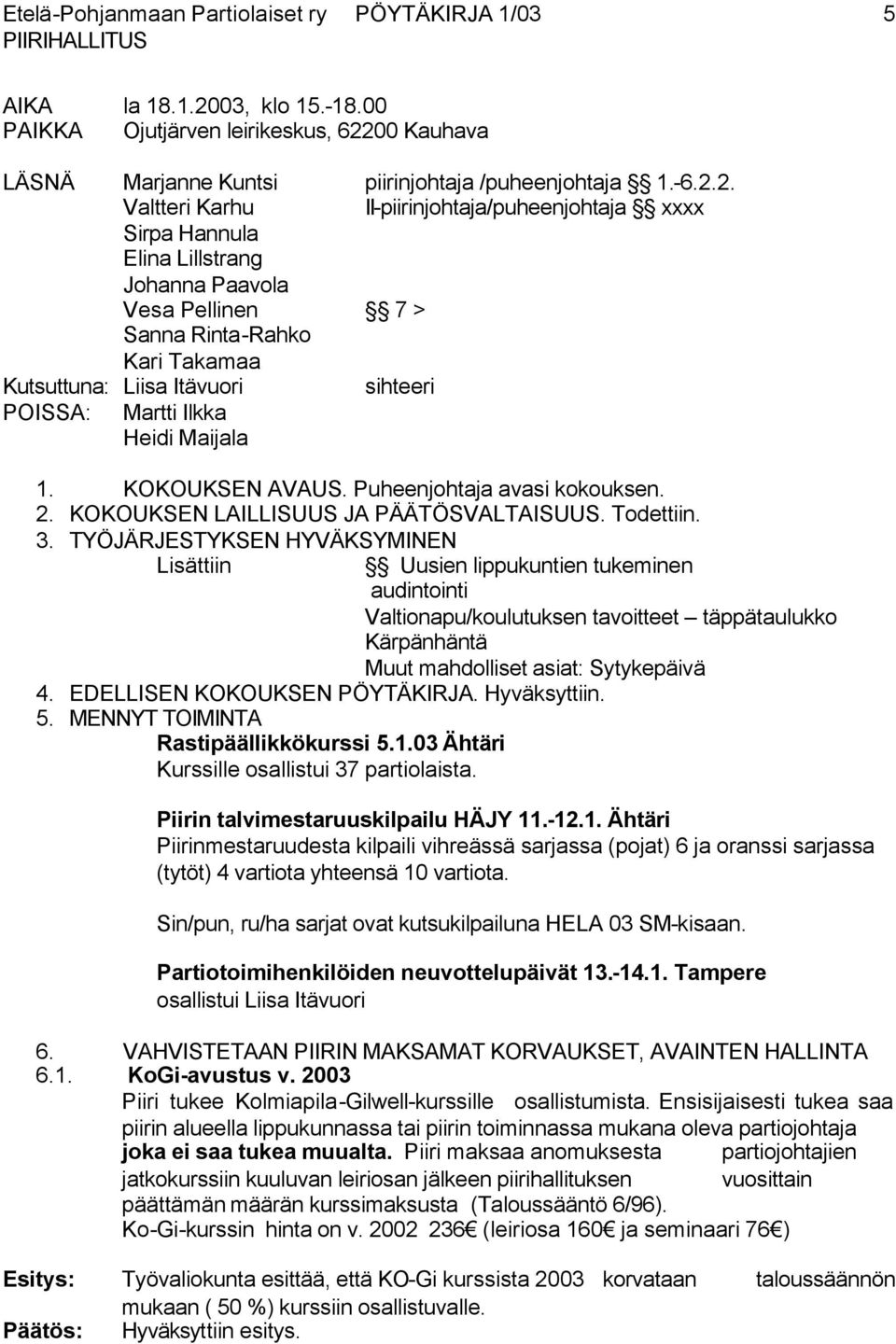 00 Kauhava LÄSNÄ Marjanne Kuntsi piirinjohtaja /puheenjohtaja 1.-6.2.