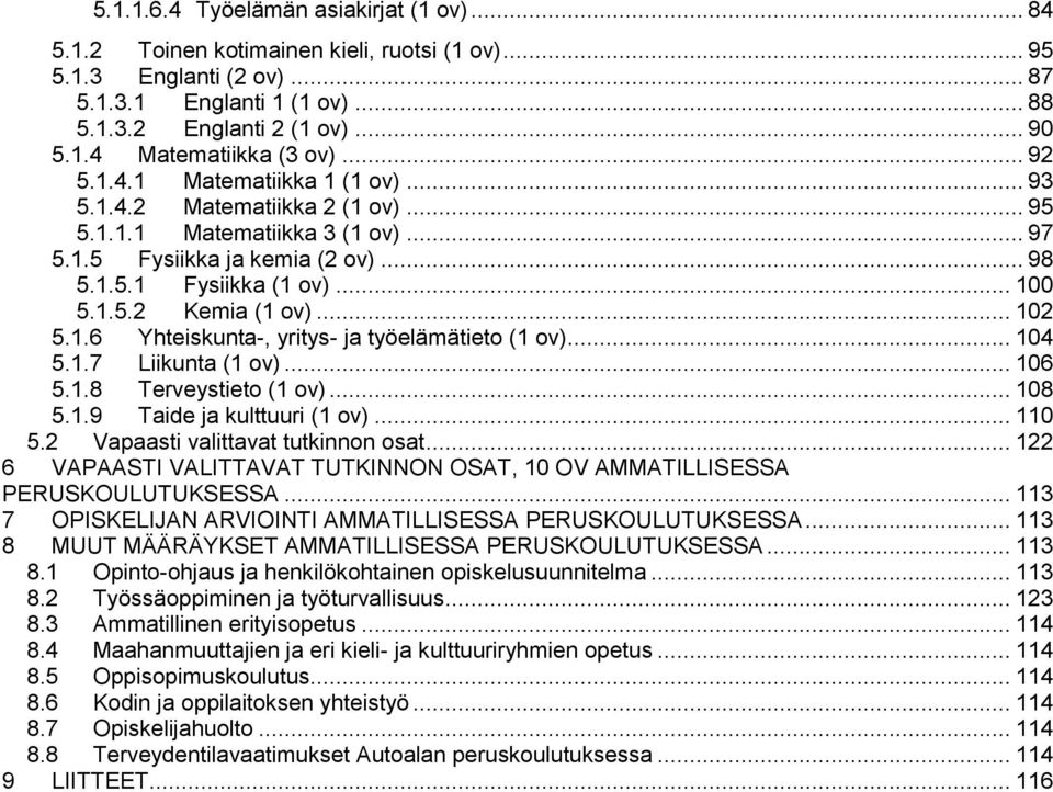 .. 102 5.1.6 Yhteiskunta-, yritys- ja työelämätieto (1 ov)... 104 5.1.7 Liikunta (1 ov)... 106 5.1.8 Terveystieto (1 ov)... 108 5.1.9 Taide ja kulttuuri (1 ov)... 110 5.