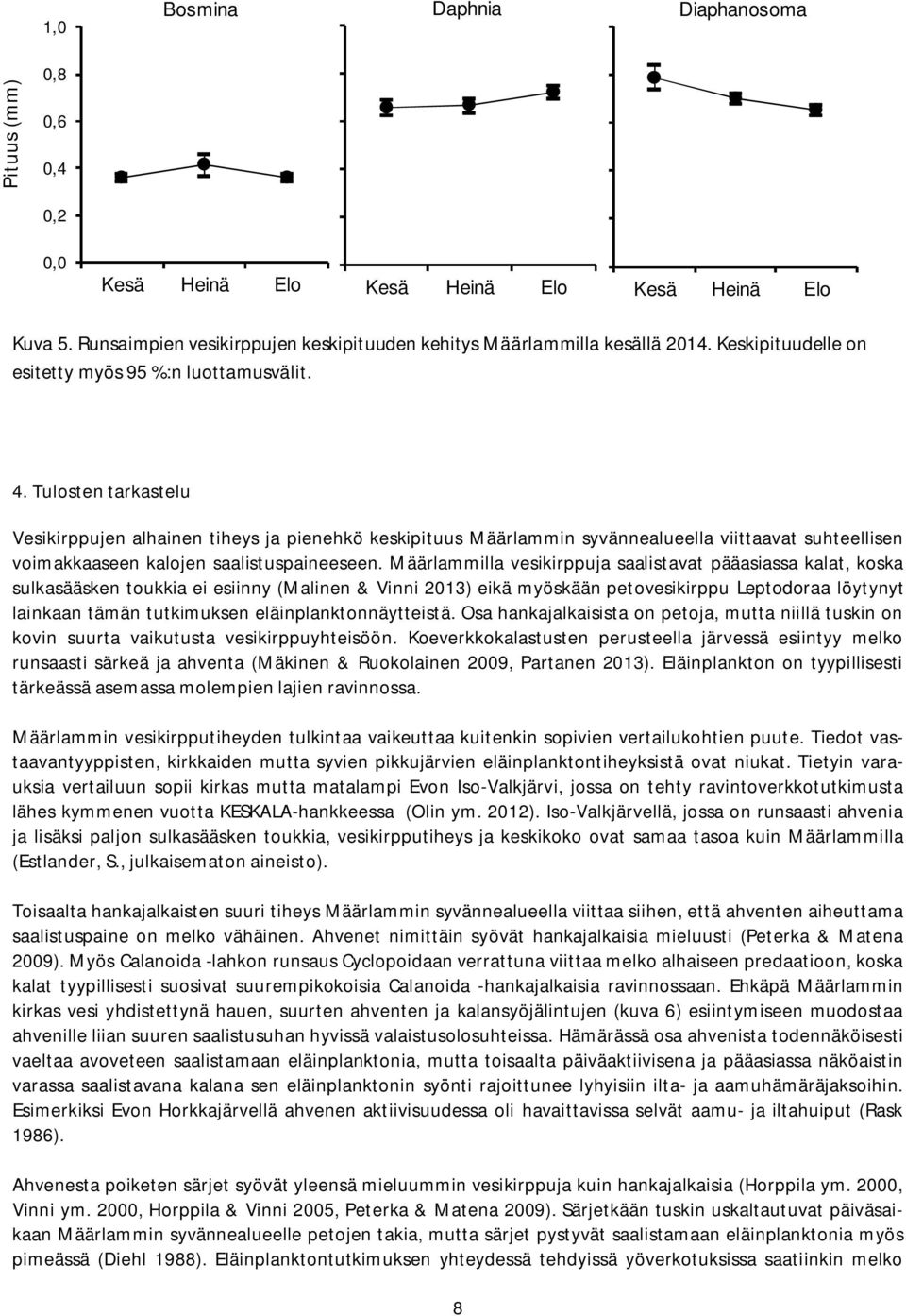 Tulosten tarkastelu Vesikirppujen alhainen tiheys ja pienehkö keskipituus Määrlammin syvännealueella viittaavat suhteellisen voimakkaaseen kalojen saalistuspaineeseen.