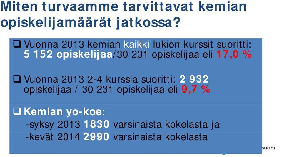 opiskelijaa eli 17,0 % Vuonna 2013 2-4 4kurssia suoritti: 2 932 opiskelijaa / 30 231