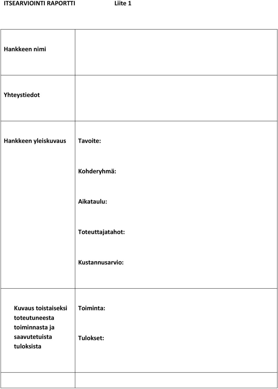 Toteuttajatahot: Kustannusarvio: Kuvaus toistaiseksi