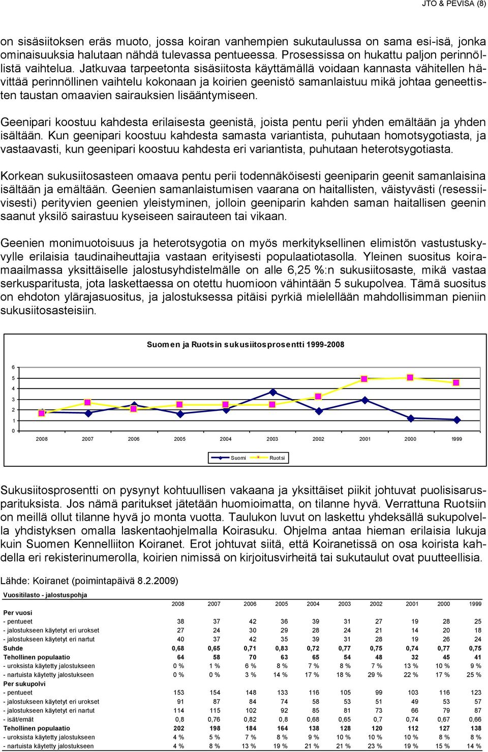 Jatkuvaa tarpeetonta sisäsiitosta käyttämällä voidaan kannasta vähitellen hävittää perinnöllinen vaihtelu kokonaan ja koirien geenistö samanlaistuu mikä johtaa geneettisten taustan omaavien