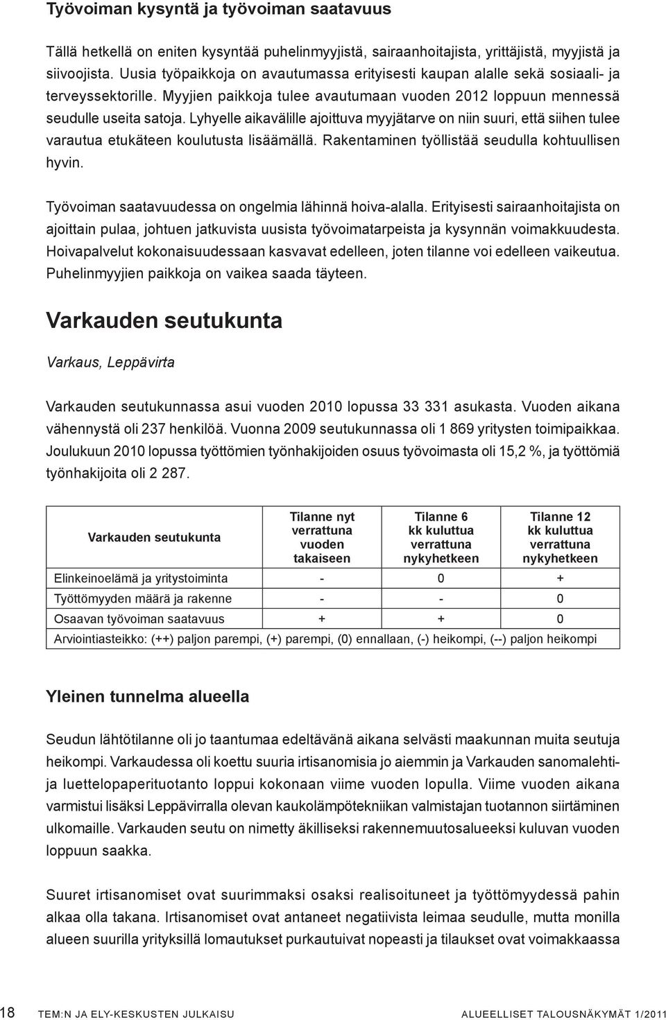 Lyhyelle aikavälille ajoittuva myyjätarve on niin suuri, että siihen tulee varautua etukäteen koulutusta lisäämällä. Rakentaminen työllistää seudulla kohtuullisen hyvin.