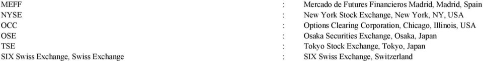 Illinois, USA OSE : Osaka Securities Exchange, Osaka, Japan TSE : Tokyo Stock