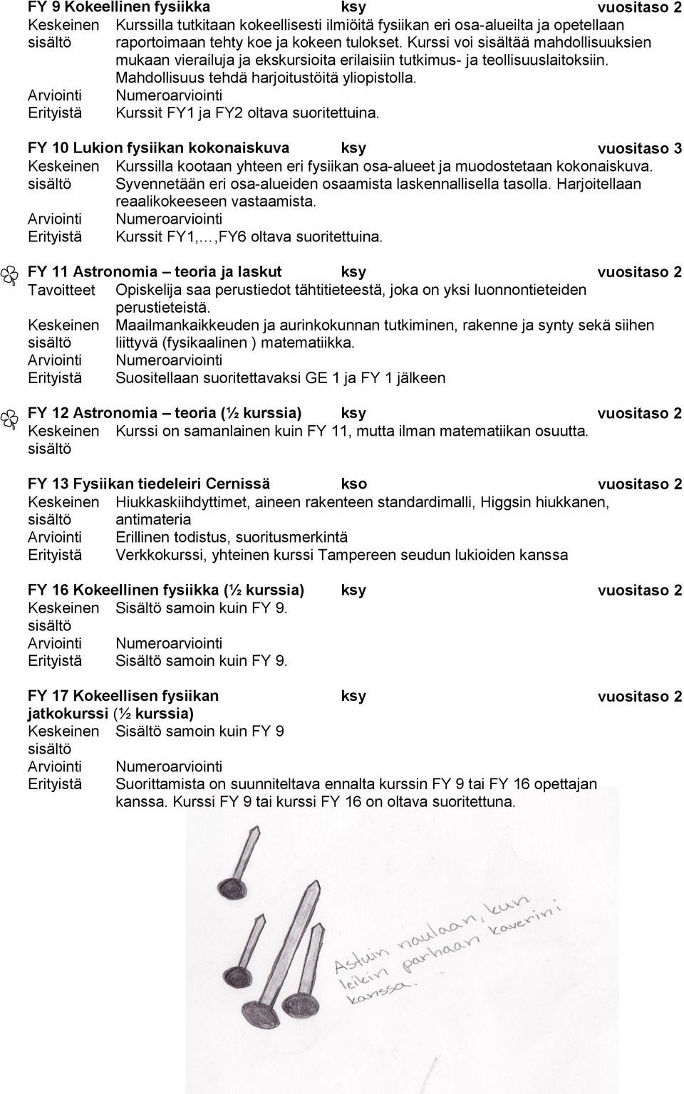 Erityistä Kurssit FY1 ja FY2 oltava suoritettuina. FY 10 Lukion fysiikan kokonaiskuva ksy vuositaso 3 Kurssilla kootaan yhteen eri fysiikan osa-alueet ja muodostetaan kokonaiskuva.