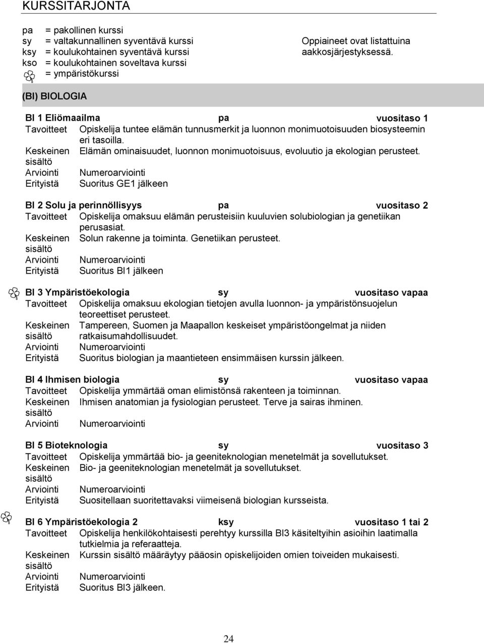 tasoilla. Elämän ominaisuudet, luonnon monimuotoisuus, evoluutio ja ekologian perusteet.