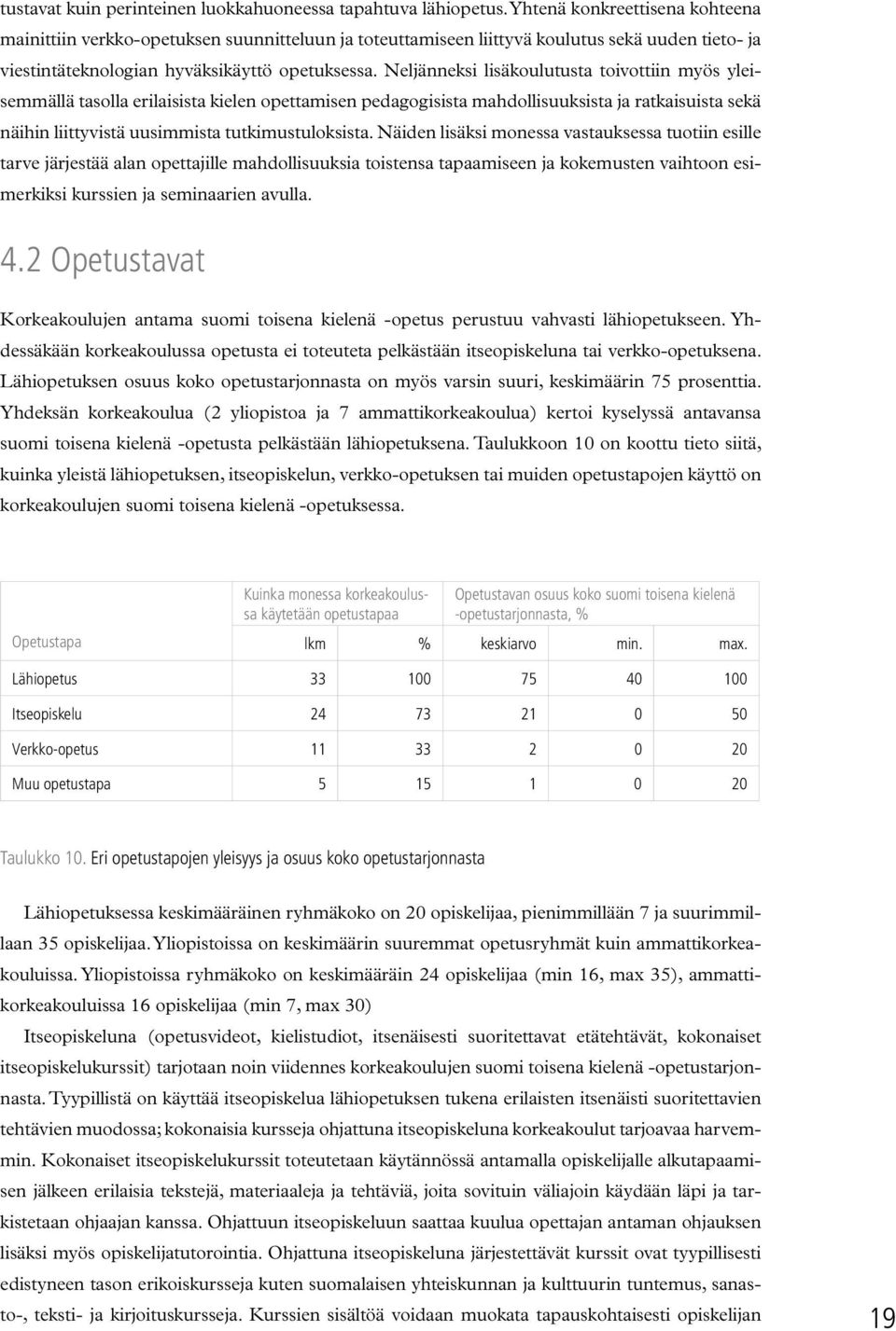 Neljänneksi lisäkoulutusta toivottiin myös yleisemmällä tasolla erilaisista kielen opettamisen pedagogisista mahdollisuuksista ja ratkaisuista sekä näihin liittyvistä uusimmista tutkimustuloksista.